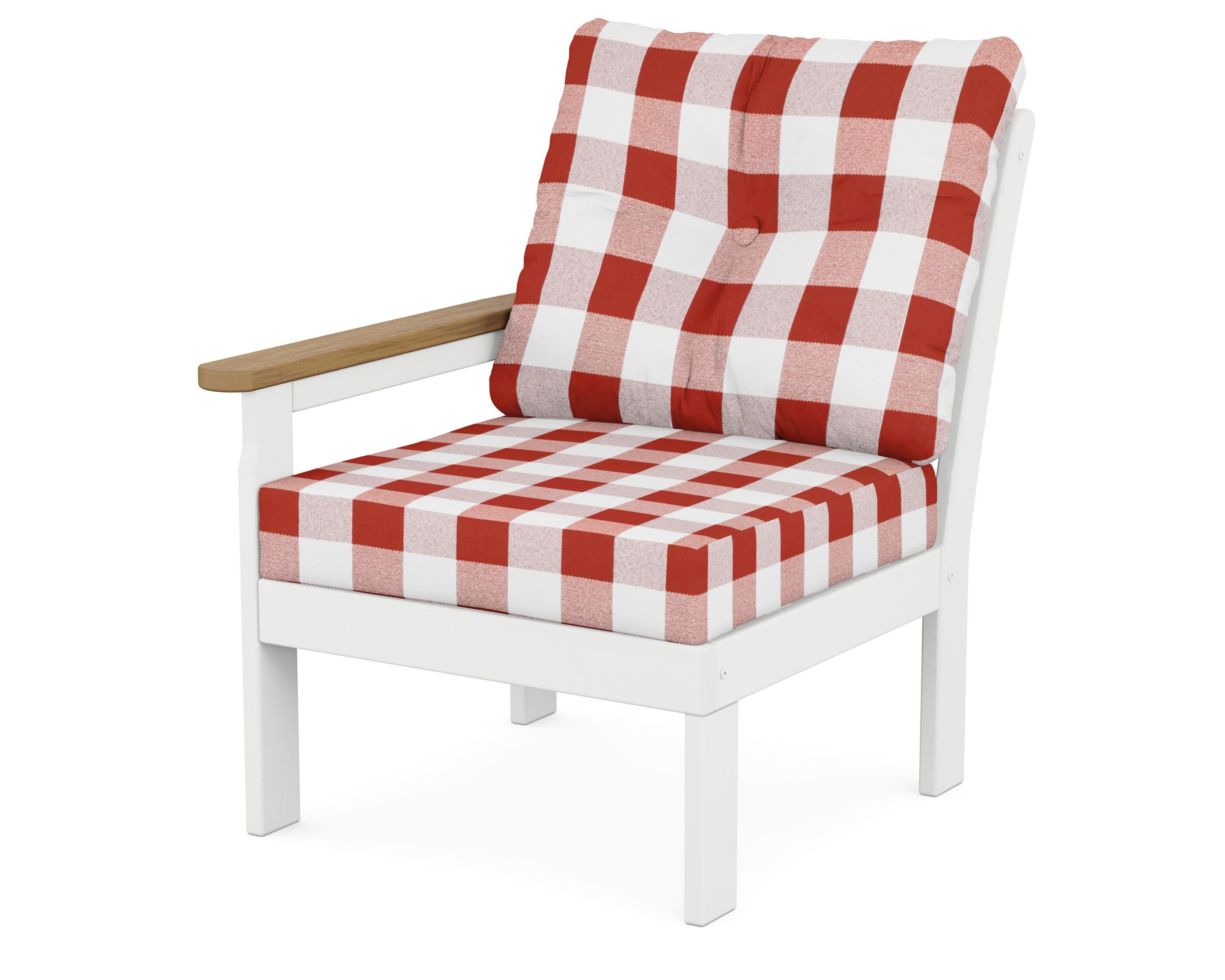 Vineyard Modular Left Arm Chair in White / Natural / Buffalo Plaid Crimson