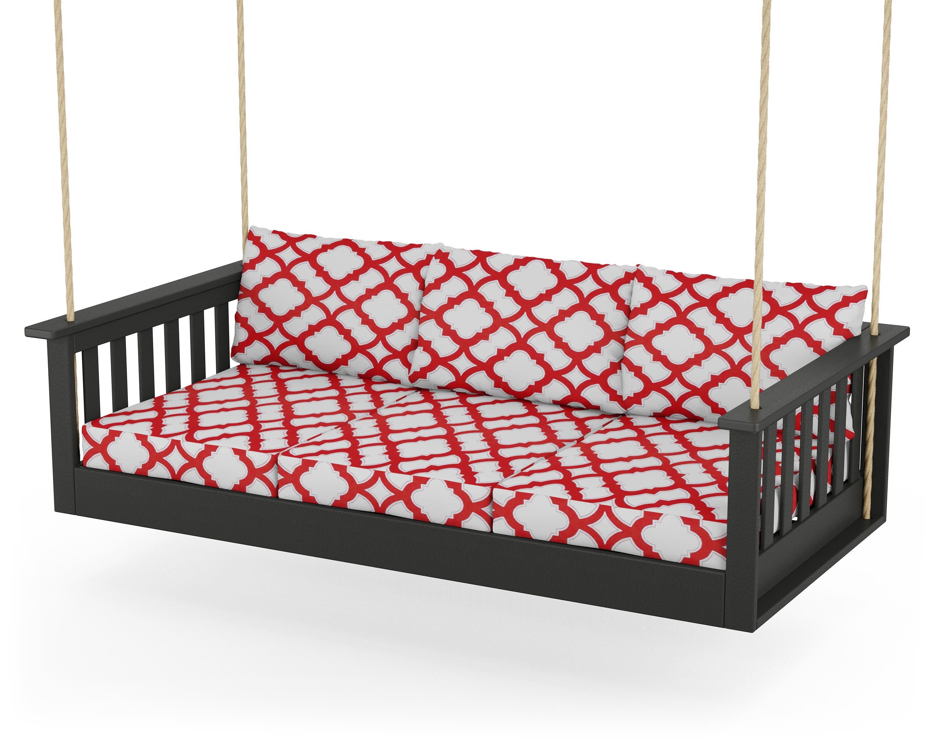 Vineyard Daybed Swing in Black / Trellis Crimson