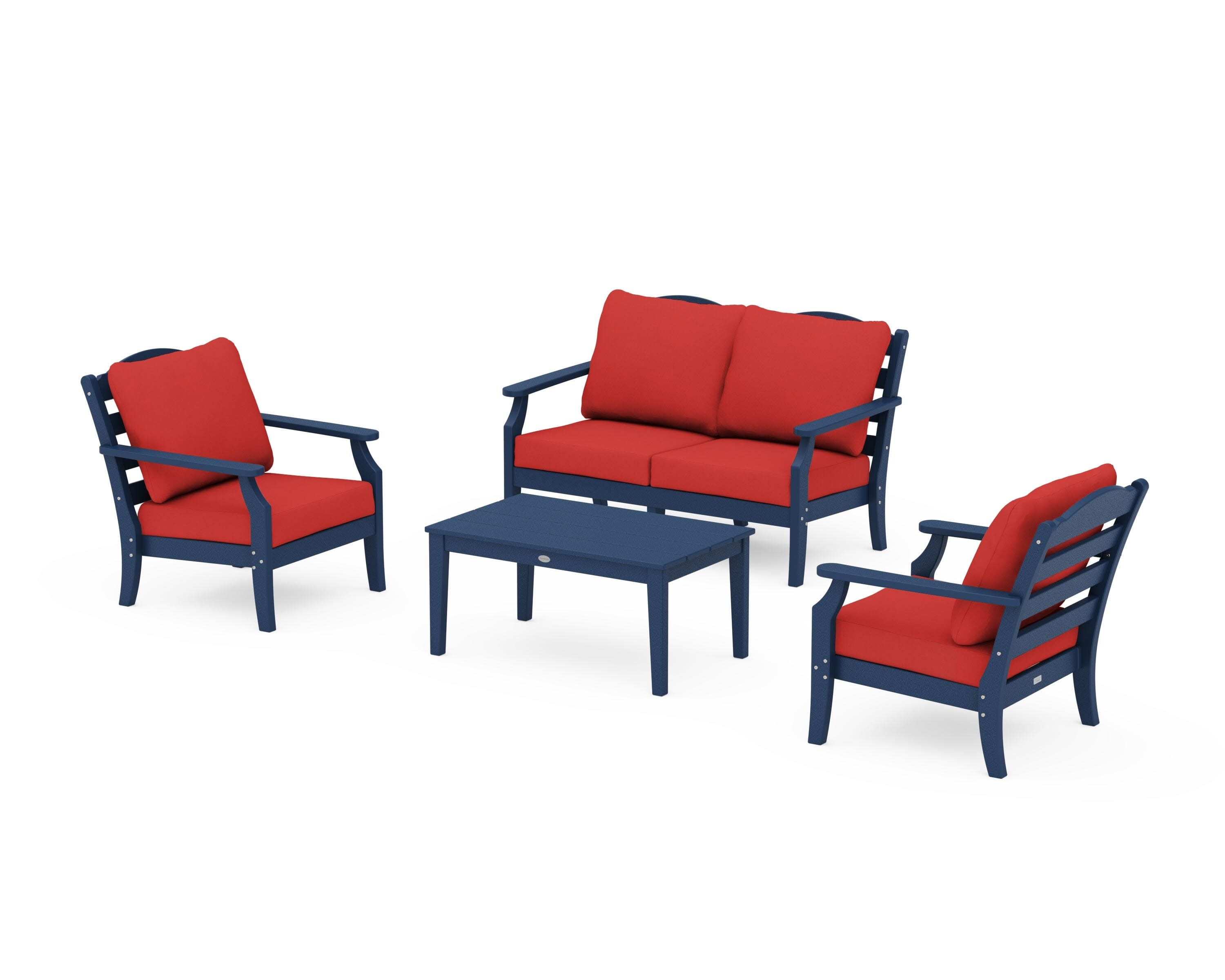 Savannah 4-Piece Deep Seating Set with Loveseat in Navy / Crimson Linen