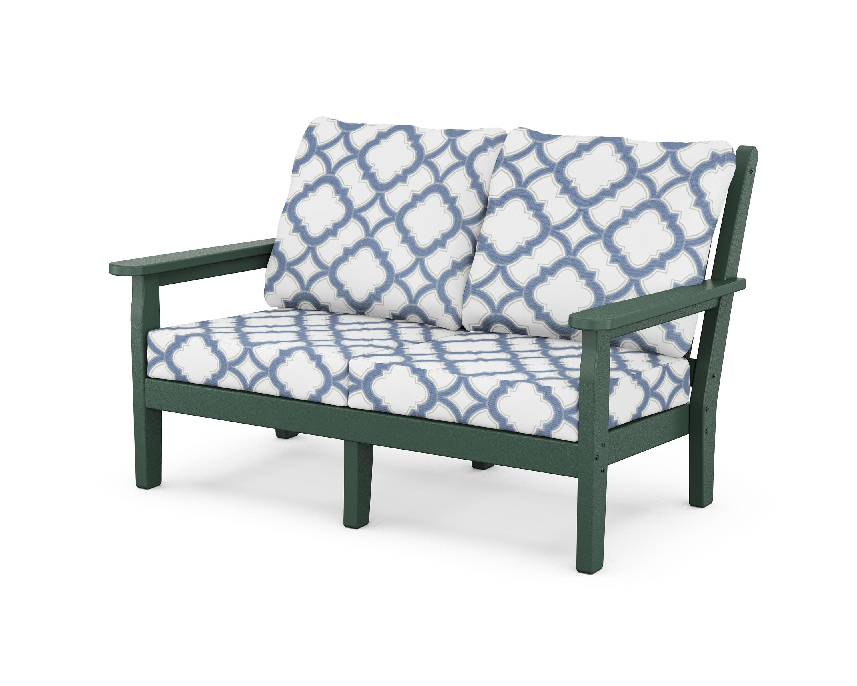 Chippendale Deep Seating Loveseat in Green / Trellis Sky Blue