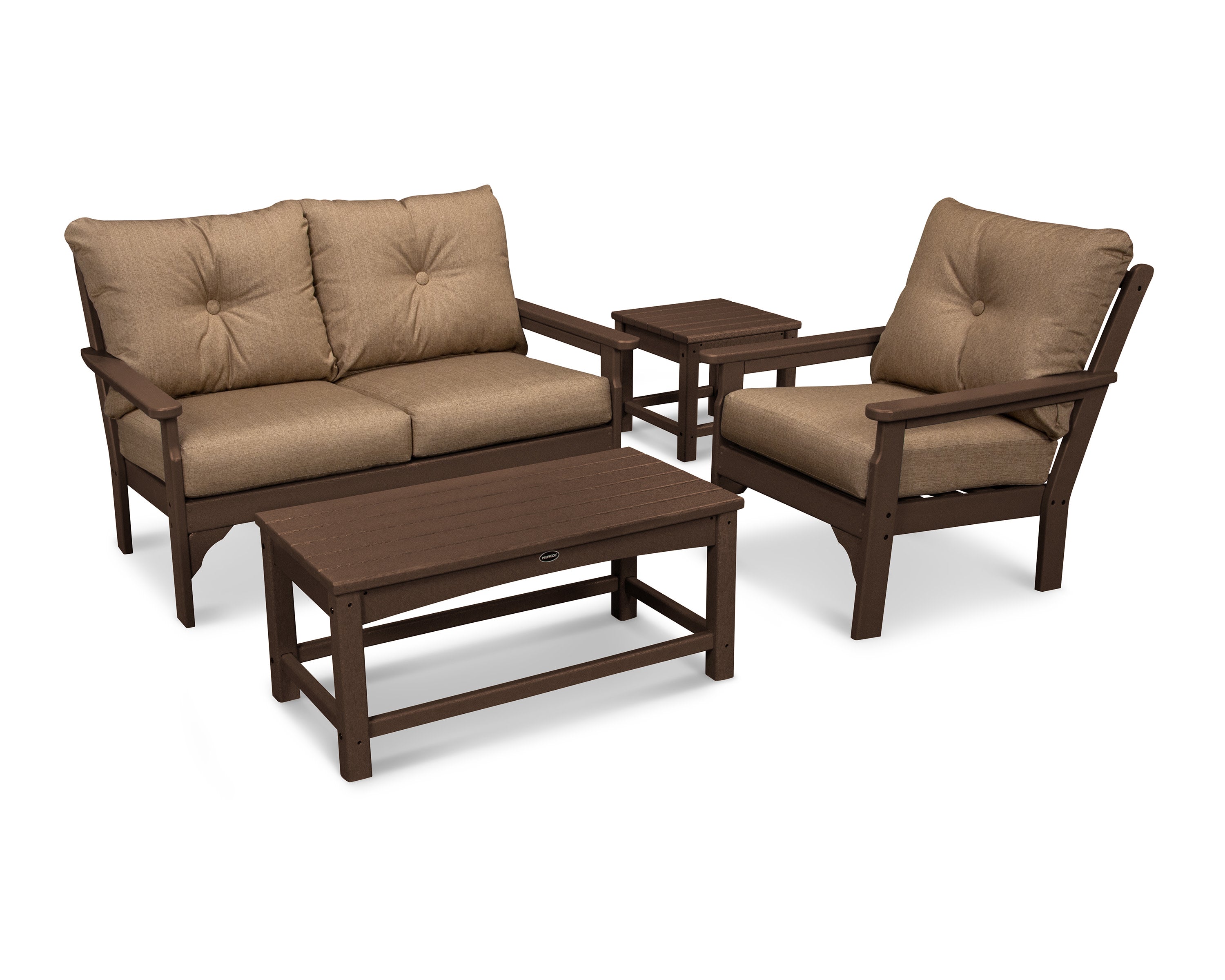 Vineyard 4 Piece Deep Seating Set in Mahogany / Sesame