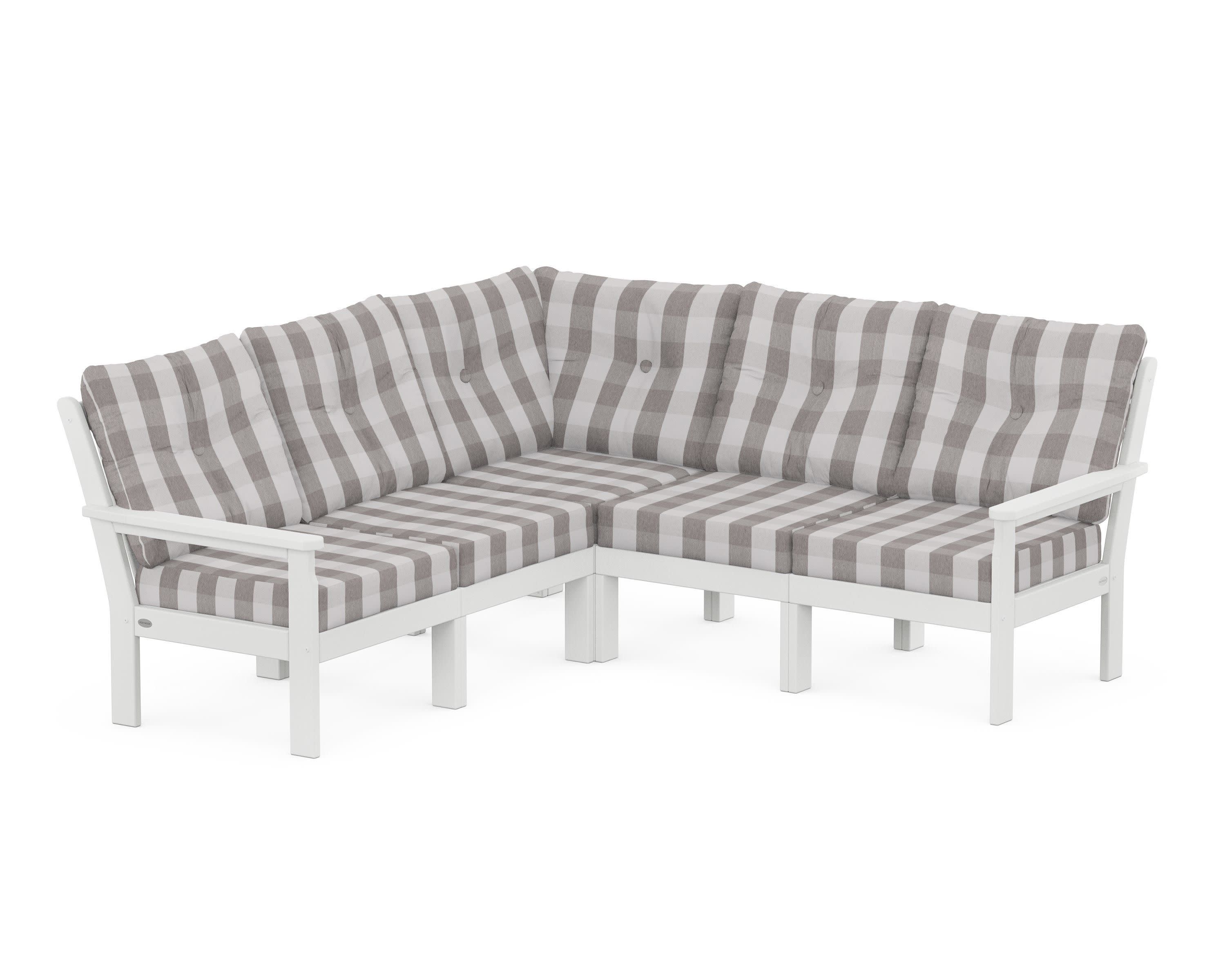Vineyard 5-Piece Sectional in White / Buffalo Plaid Grey Mist