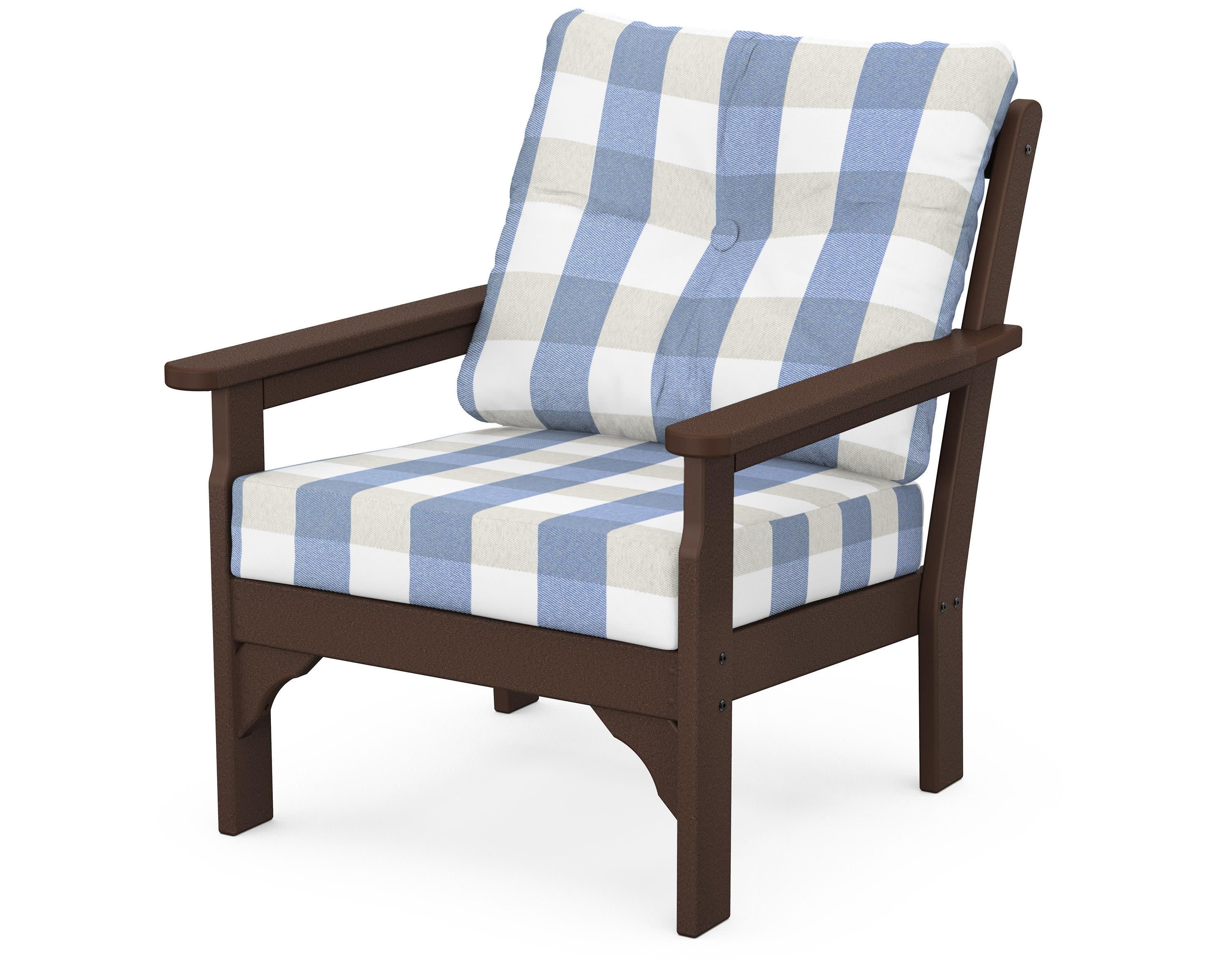 Vineyard Deep Seating Chair in Mahogany / Buffalo Plaid Sky Blue