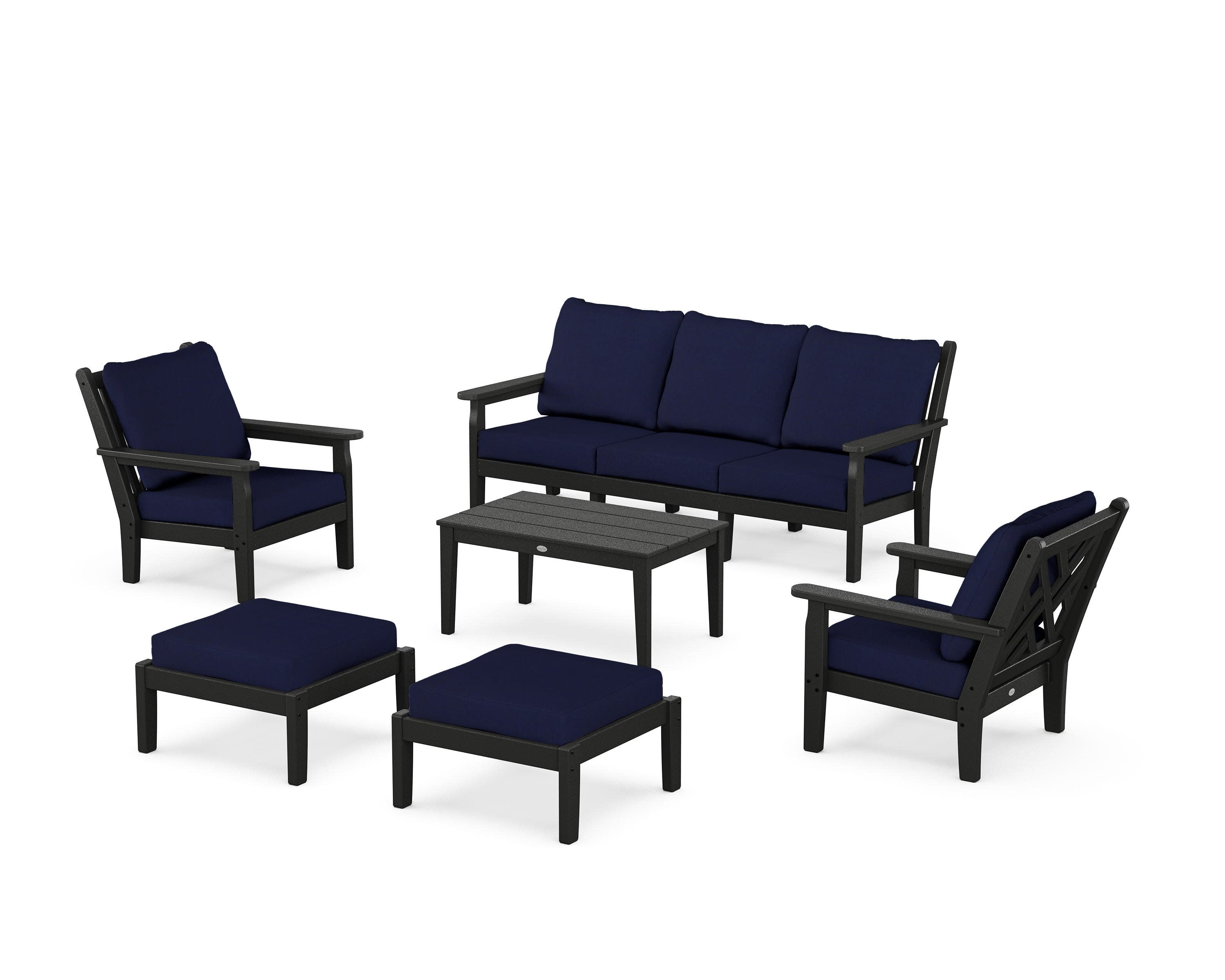 Chippendale 6-Piece Lounge Sofa Set in Black / Navy