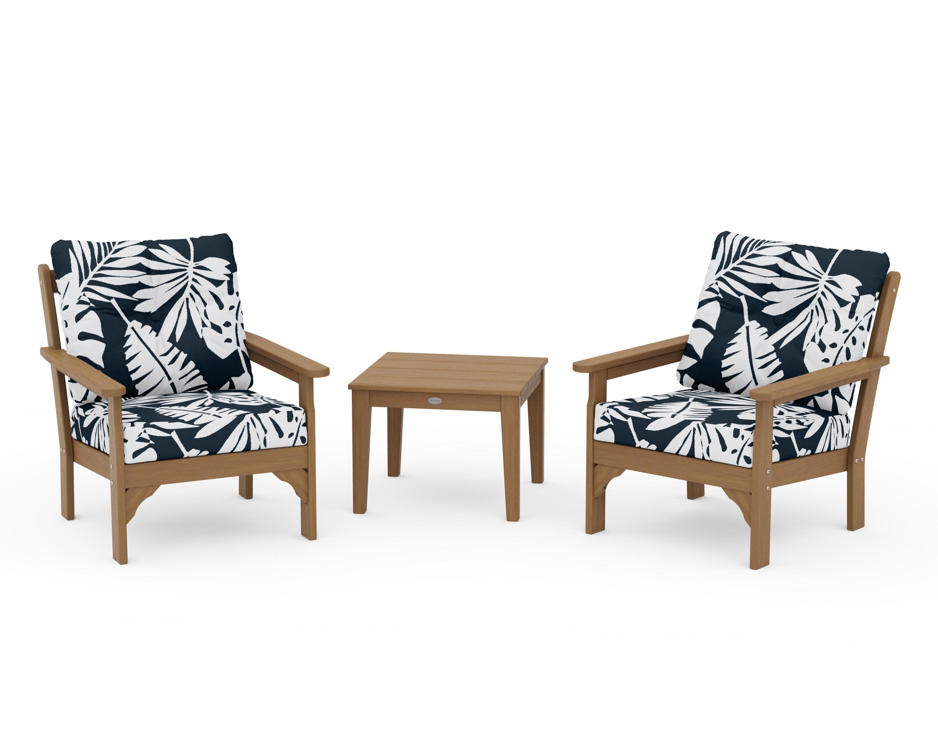 Vineyard 3-Piece Deep Seating Set in Natural / Leaf Marine Indigo