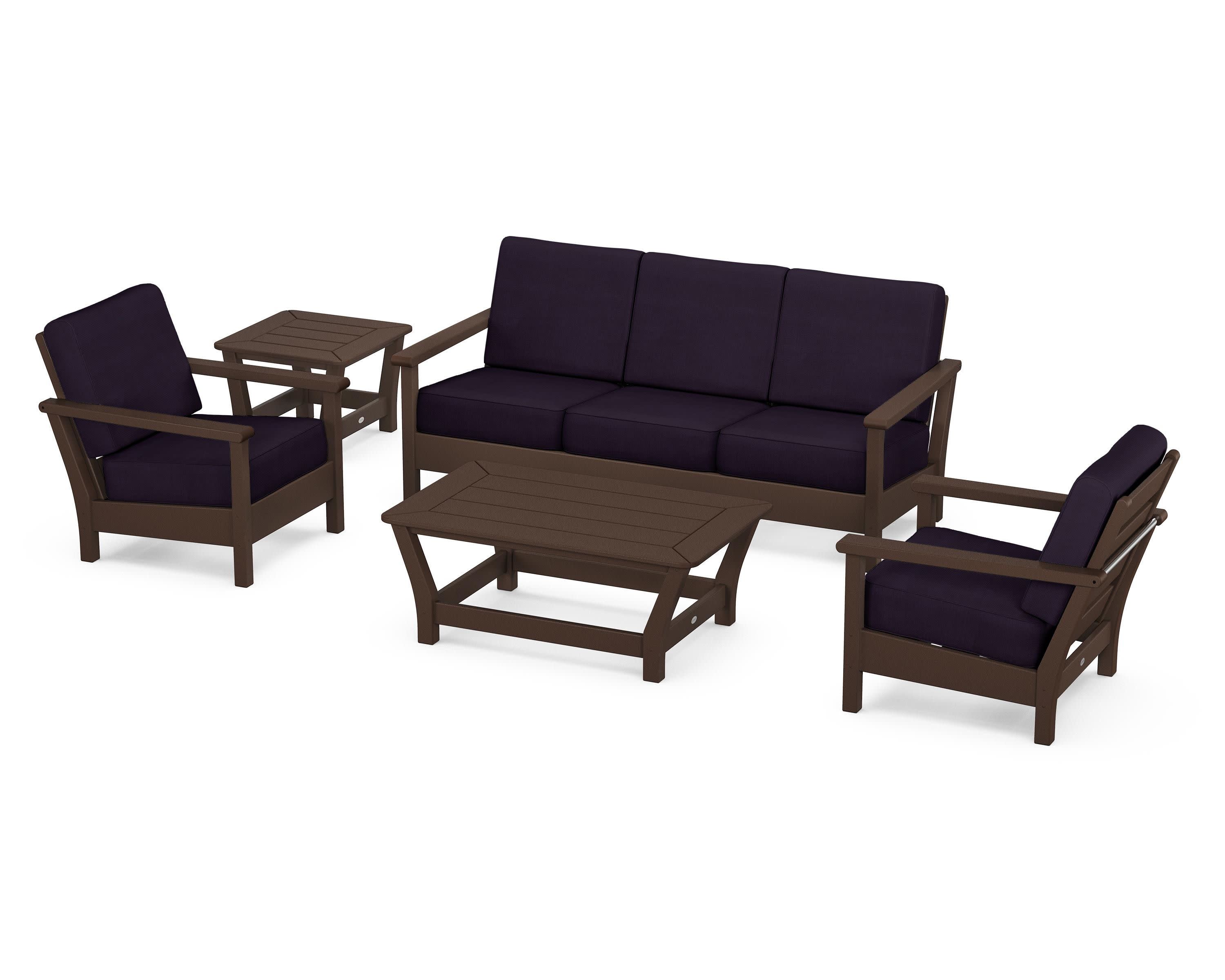 Harbour 5-Piece Deep Seating Set in Mahogany / Navy Linen