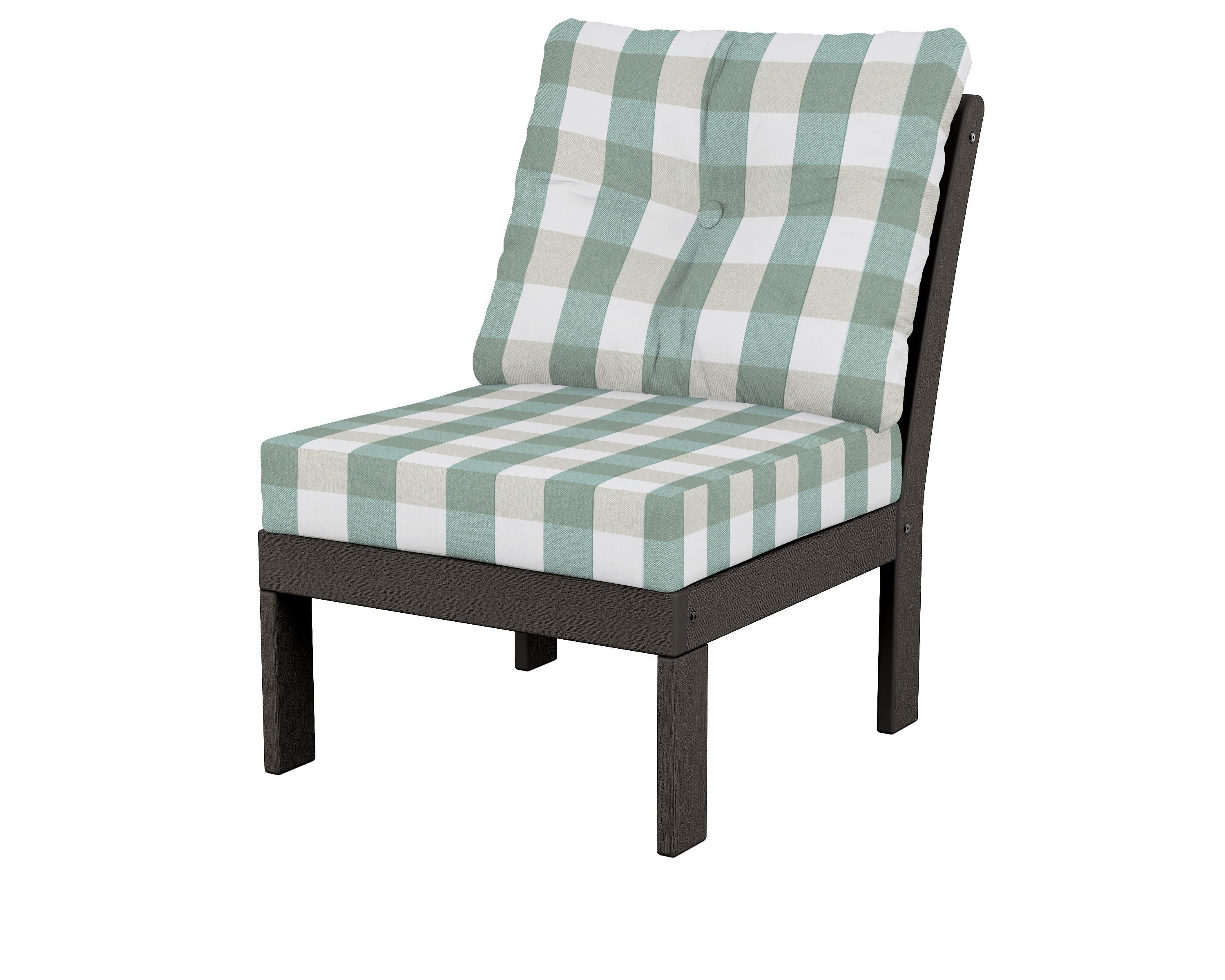 Vineyard Modular Armless Chair in Vintage Coffee / Buffalo Plaid Glacier Spa