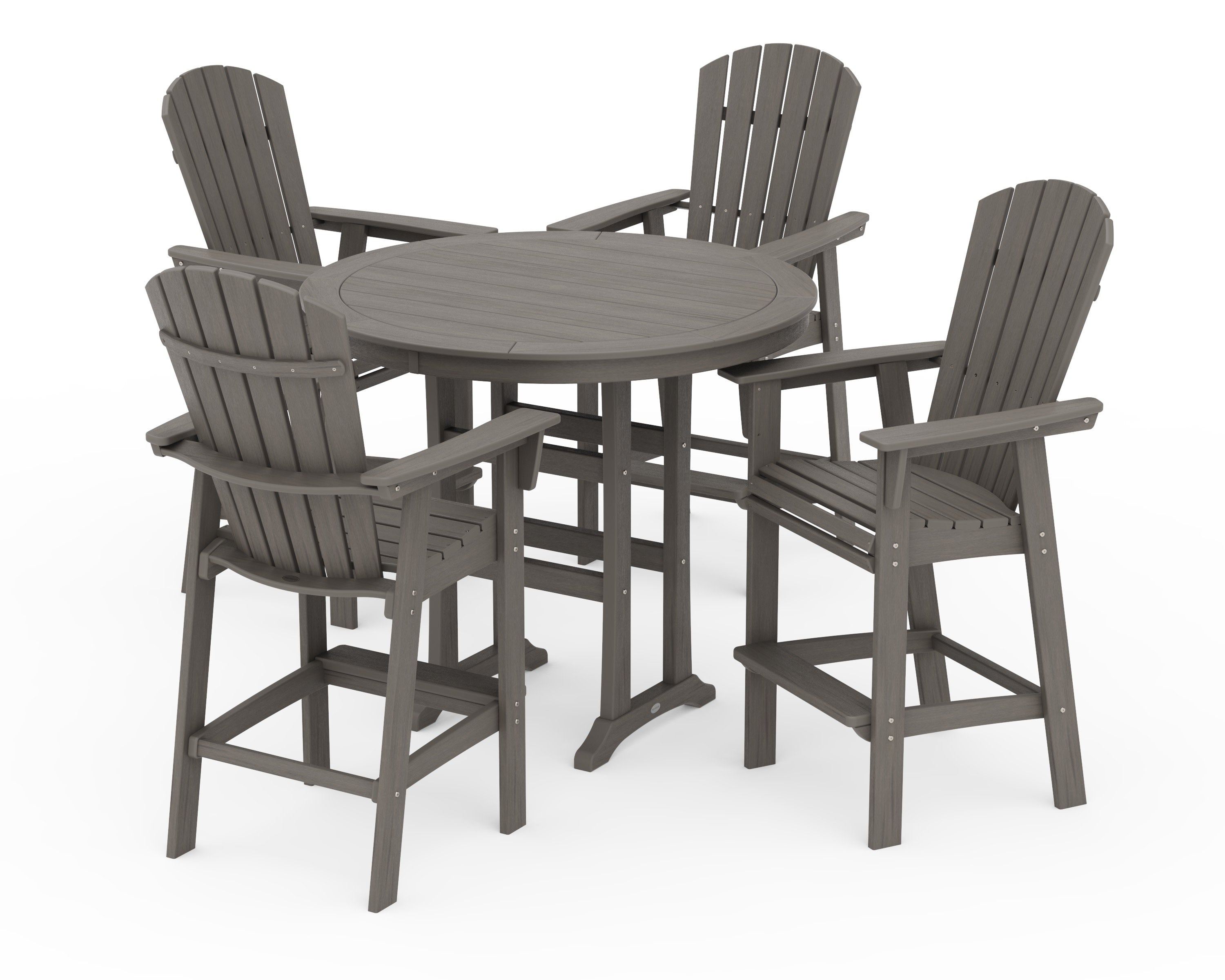 Nautical Curveback Adirondack 5-Piece Round Trestle Bar Set in Driftwood
