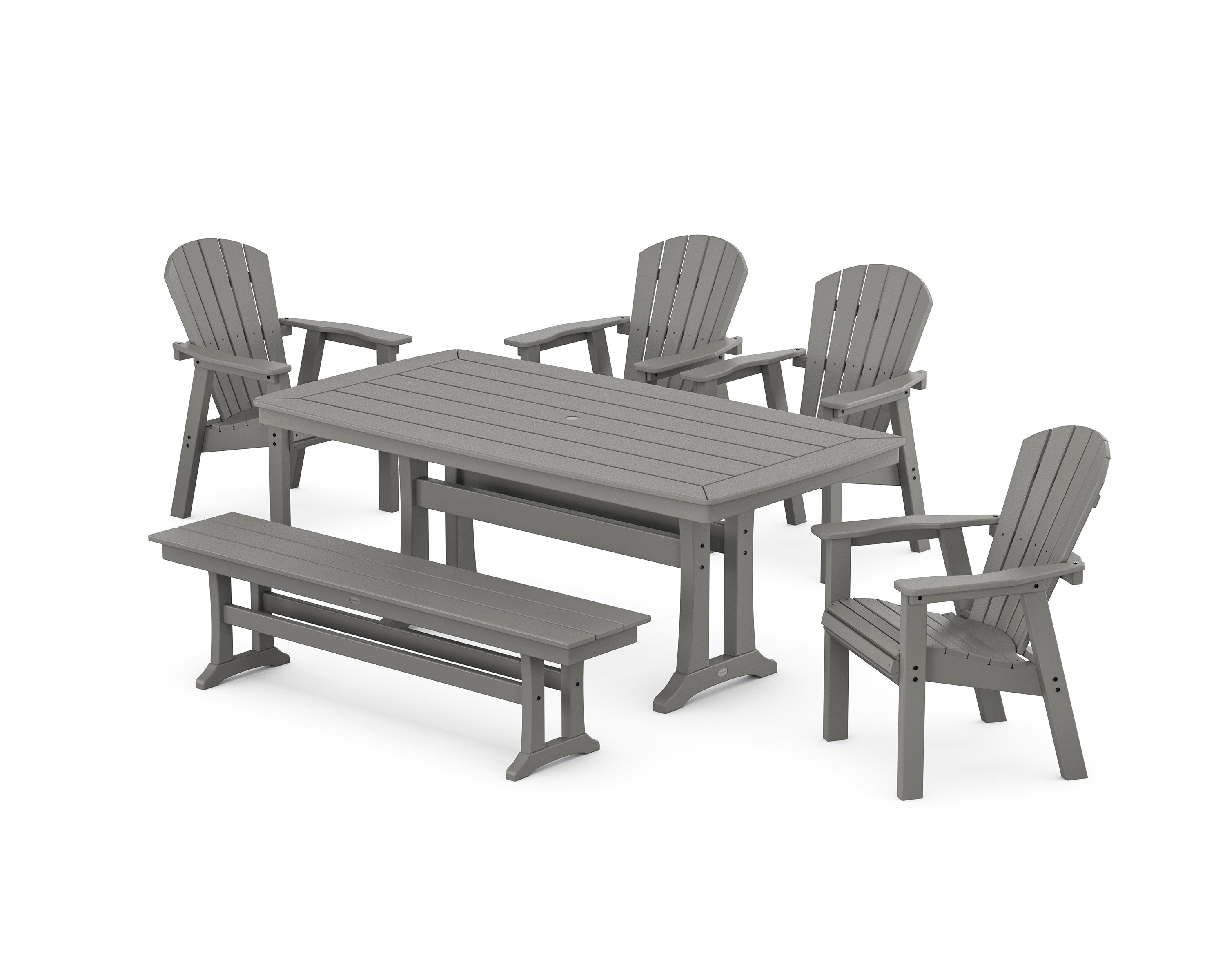 Seashell 6-Piece Dining Set with Trestle Legs and Bench in Slate Grey