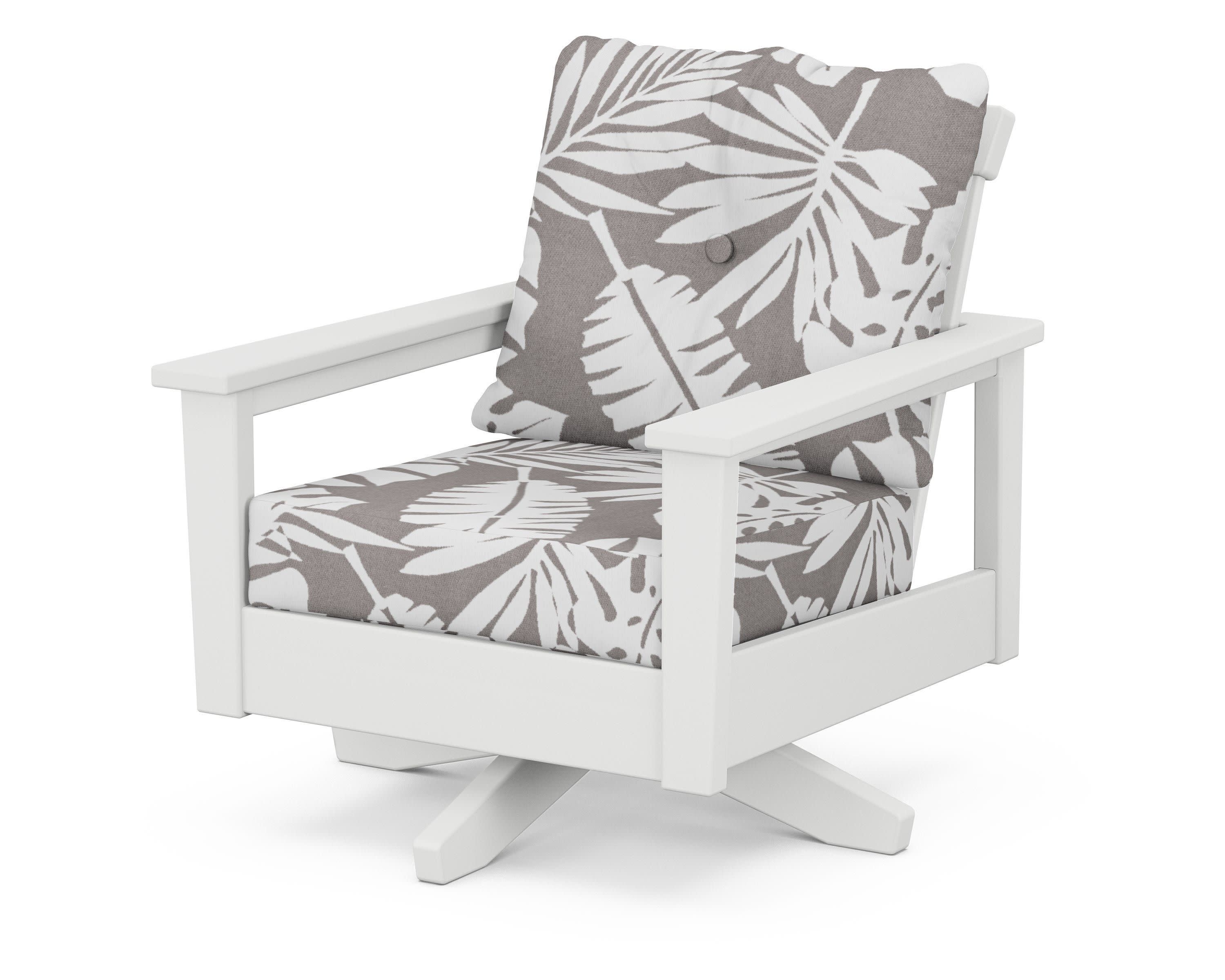 Prescott Deep Seating Swivel Chair in White / Leaf Grey Mist
