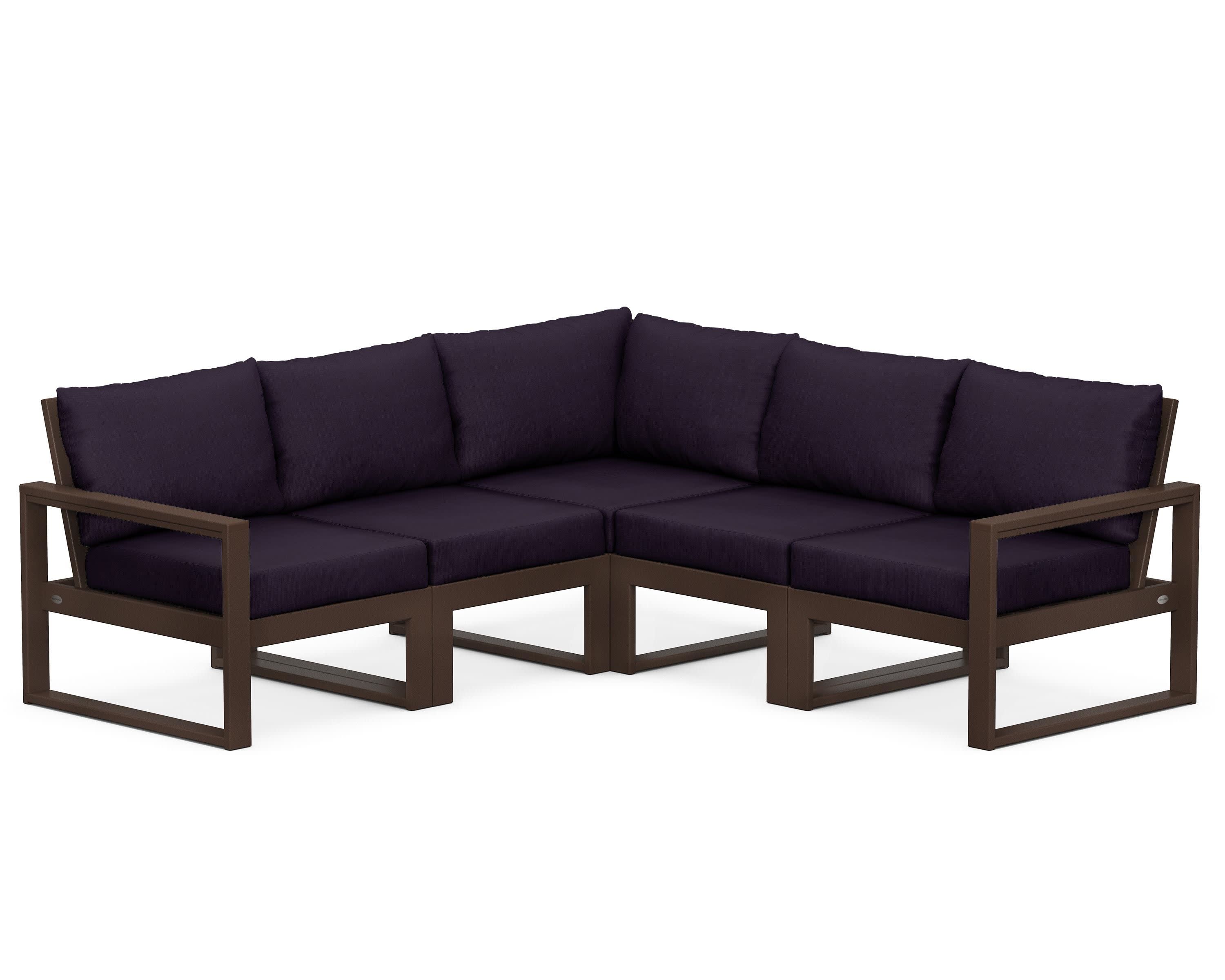 EDGE 5-Piece Modular Deep Seating Set in Mahogany / Navy Linen