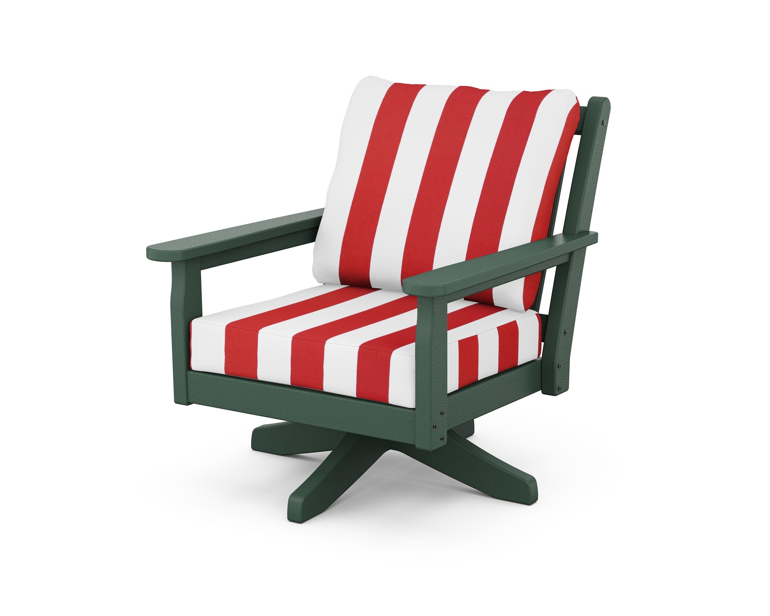 Chippendale Deep Seating Swivel Chair in Green / Cabana Stripe Crimson