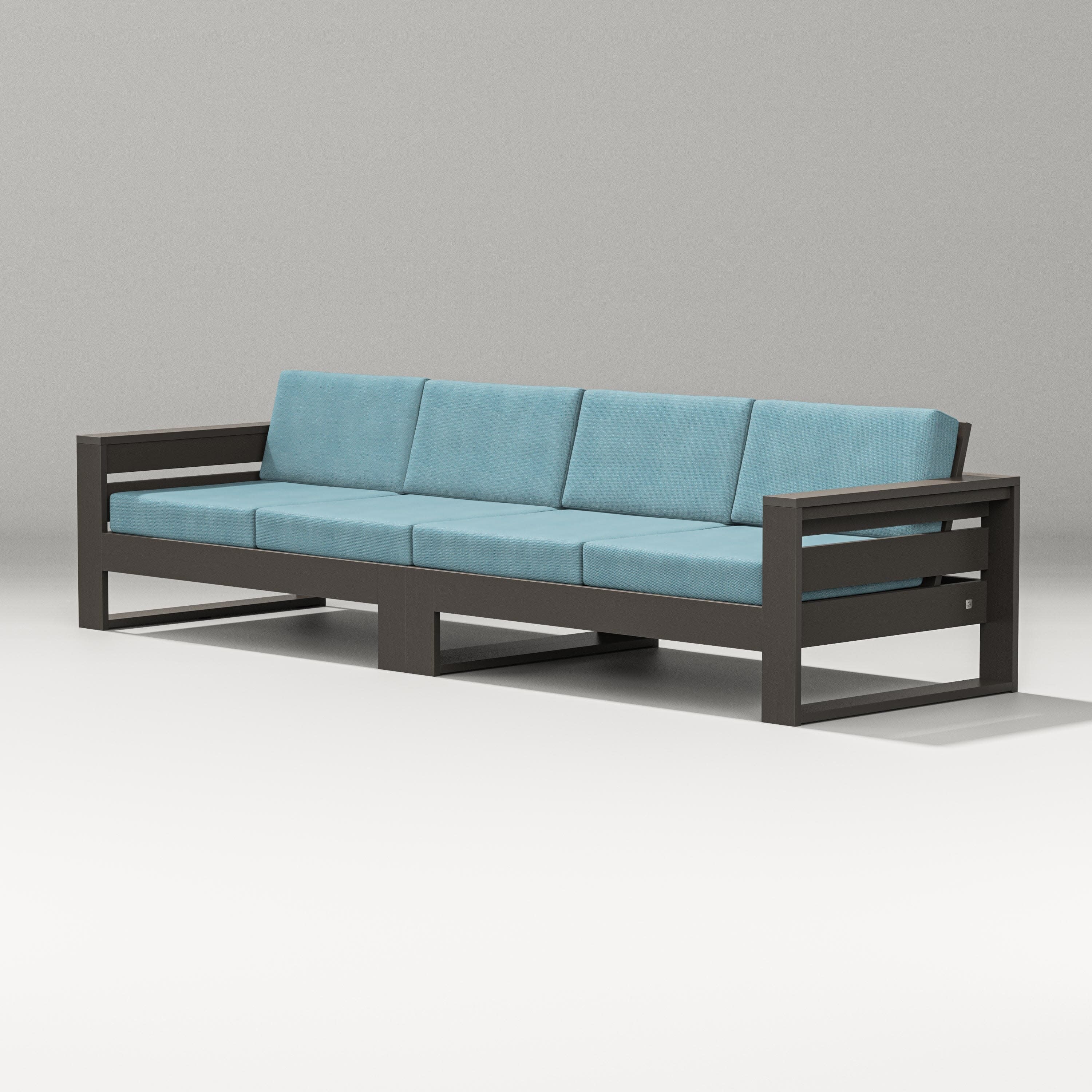 Latitude Straight Sectional in Vintage Coffee / Lattice Sky Blue