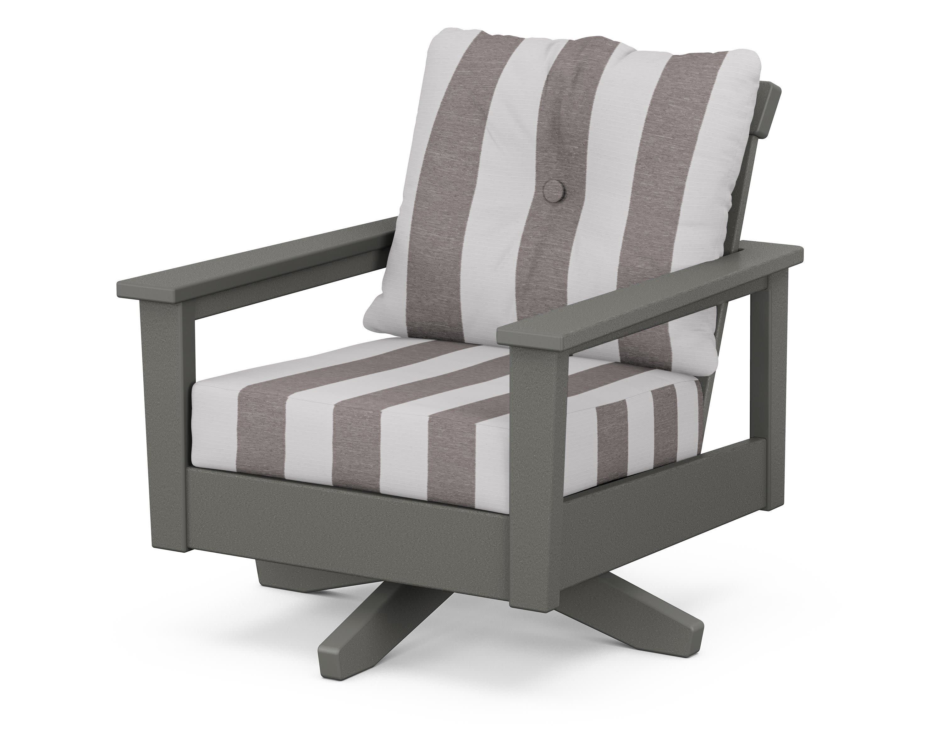 Prescott Deep Seating Swivel Chair in Slate Grey / Cabana Stripe Grey Mist