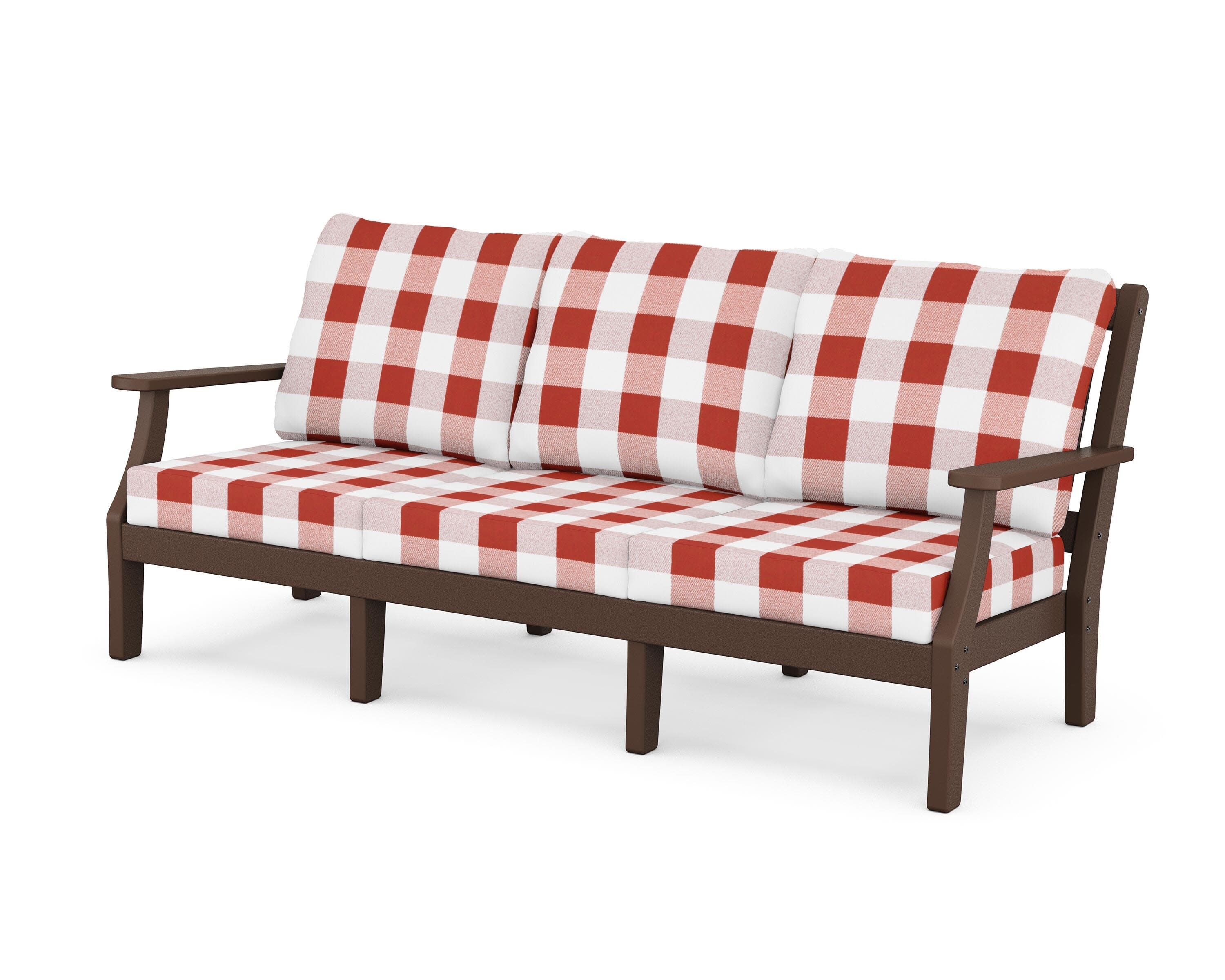 Chinoiserie Deep Seating Sofa in Mahogany / Buffalo Plaid Crimson