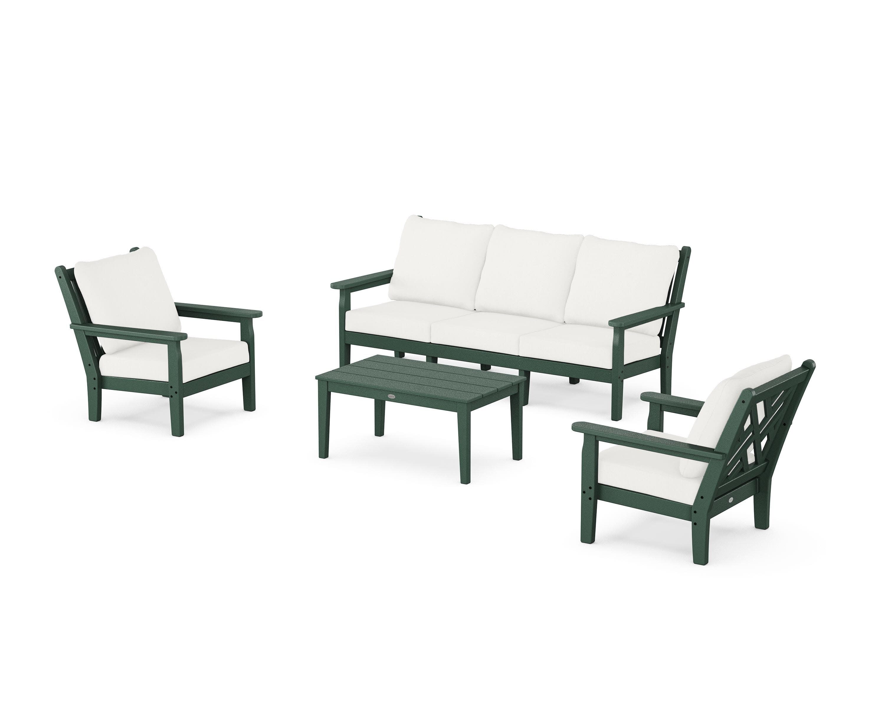 Chippendale 4-Piece Deep Seating Set with Sofa in Green / Natural Linen