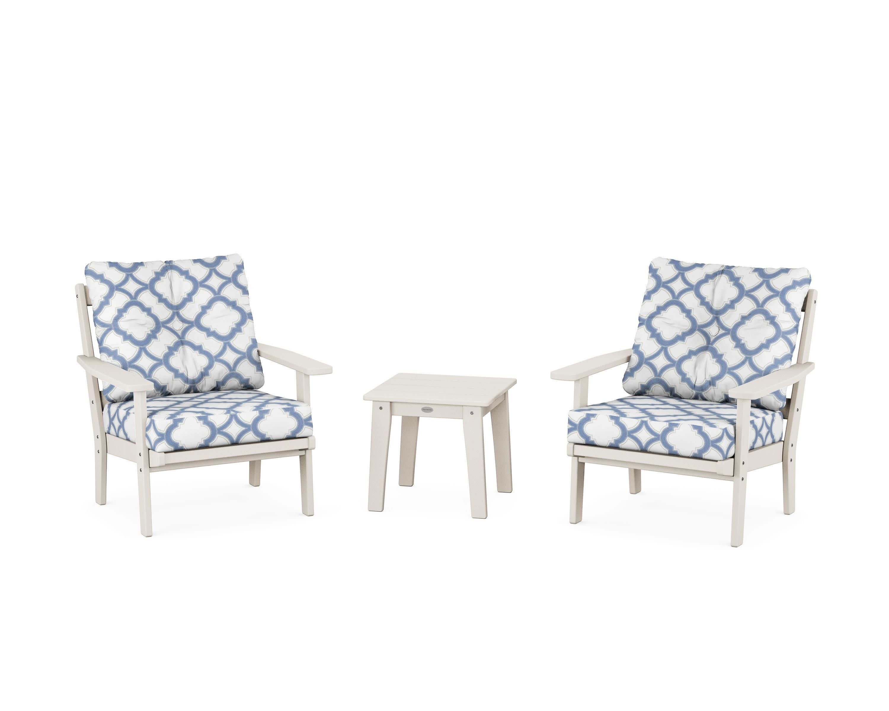 Prairie 3-Piece Deep Seating Set in Sand / Trellis Sky Blue