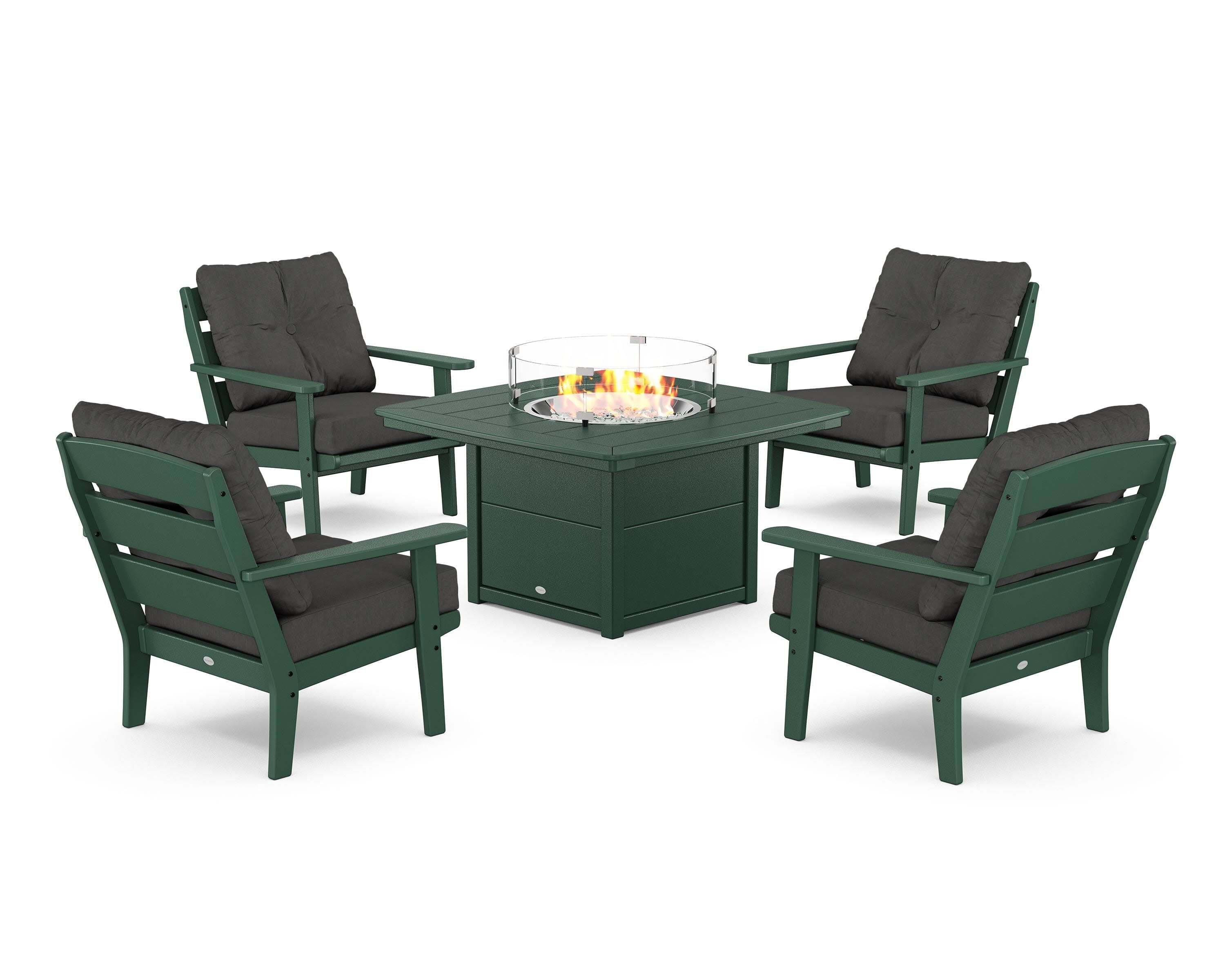 Lakeside 5-Piece Deep Seating Set with Nautical Fire Pit Table in Green / Spectrum Carbon