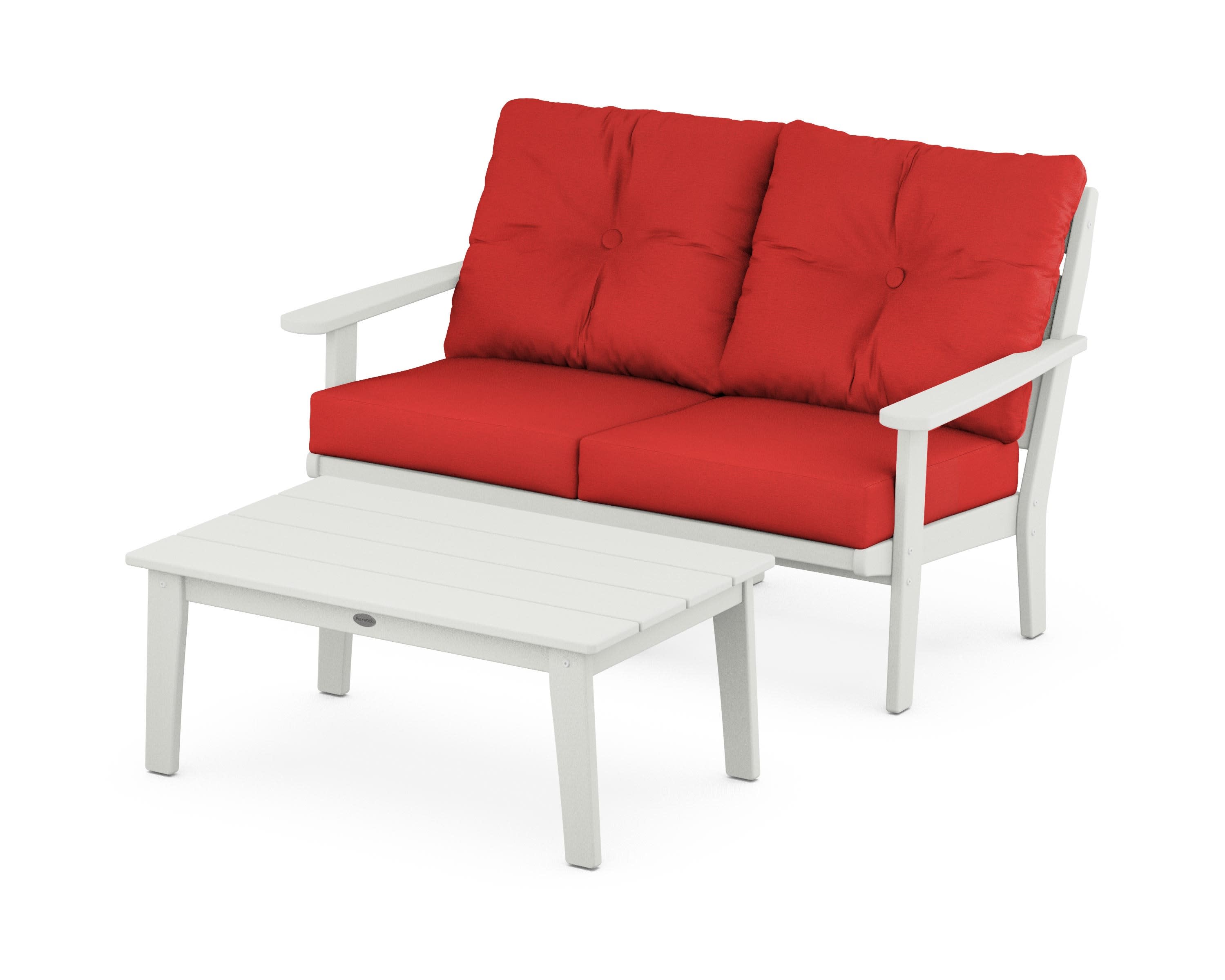 Lakeside 2-Piece Lounge Loveseat Set in Vintage White / Crimson Linen