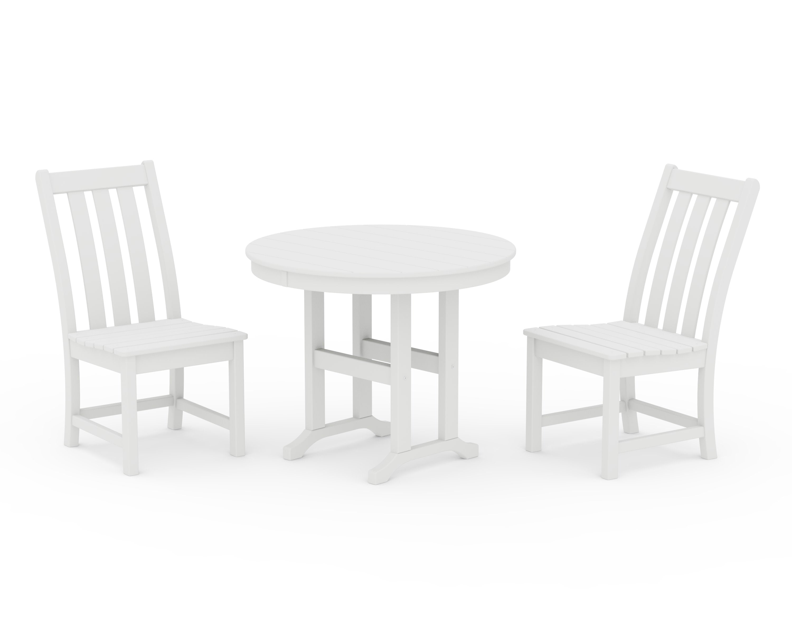 Vineyard Side Chair 3-Piece Round Dining Set in White
