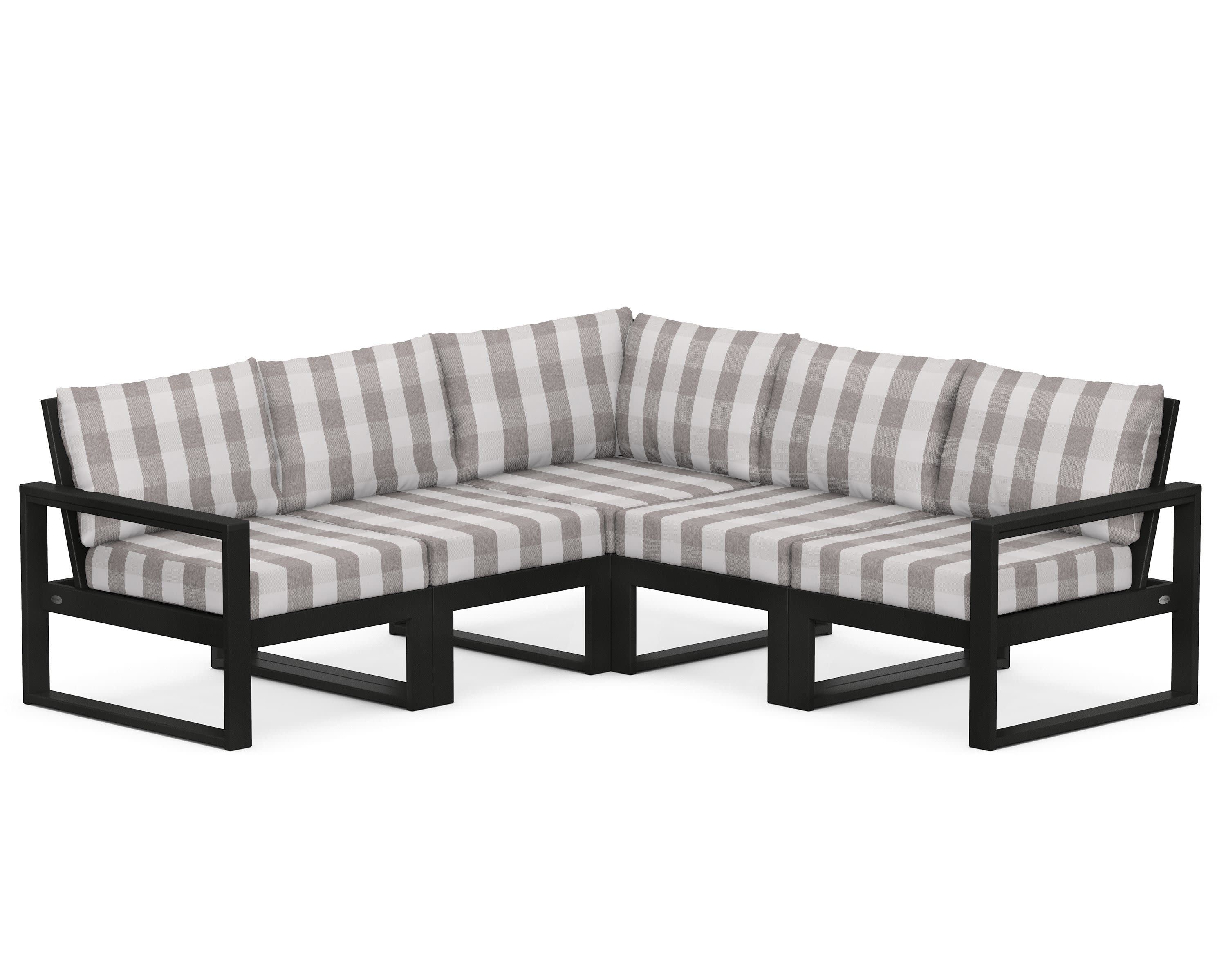 EDGE 5-Piece Modular Deep Seating Set in Black / Buffalo Plaid Grey Mist