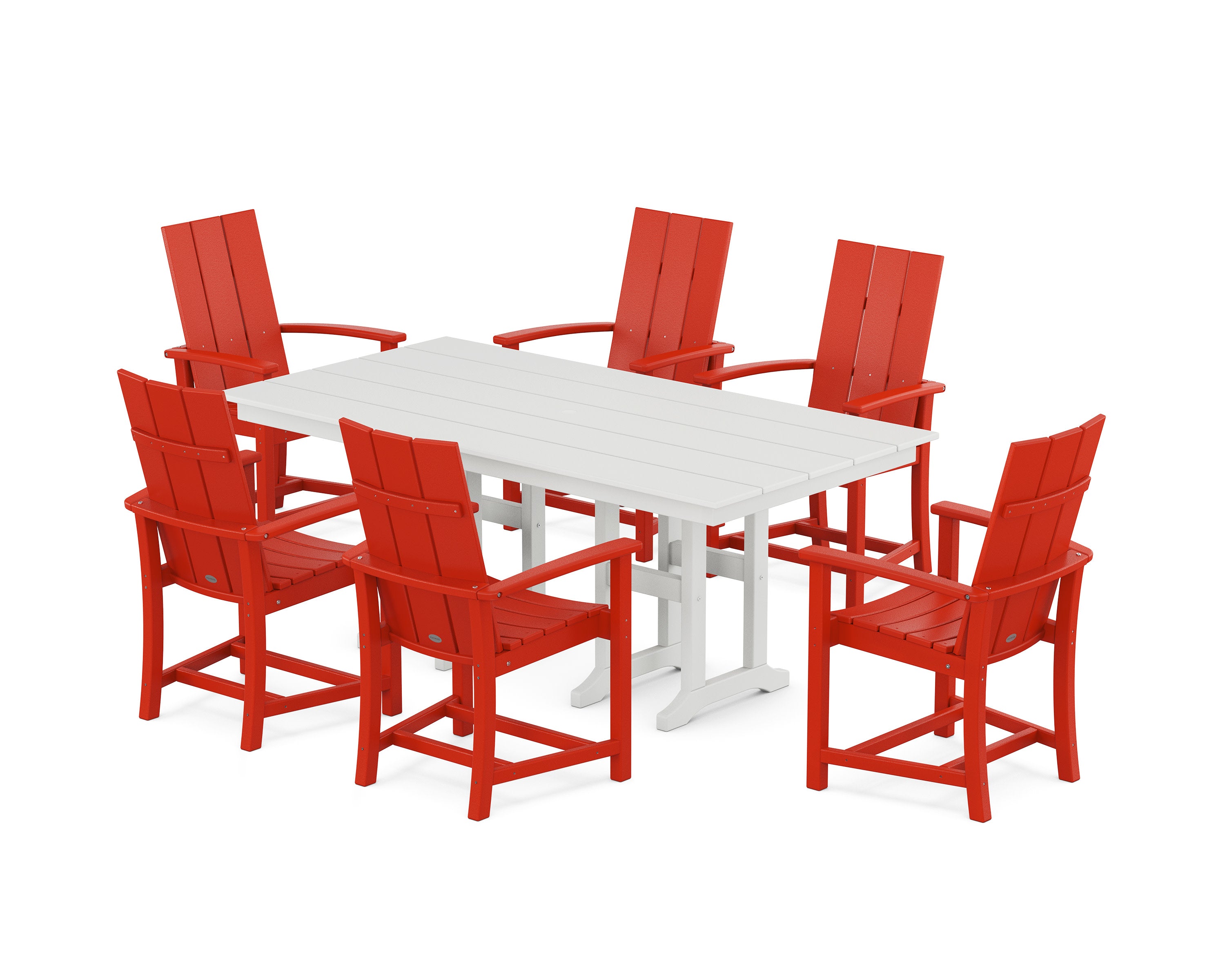 Modern Adirondack 7-Piece Farmhouse Dining Set in Sunset Red / White