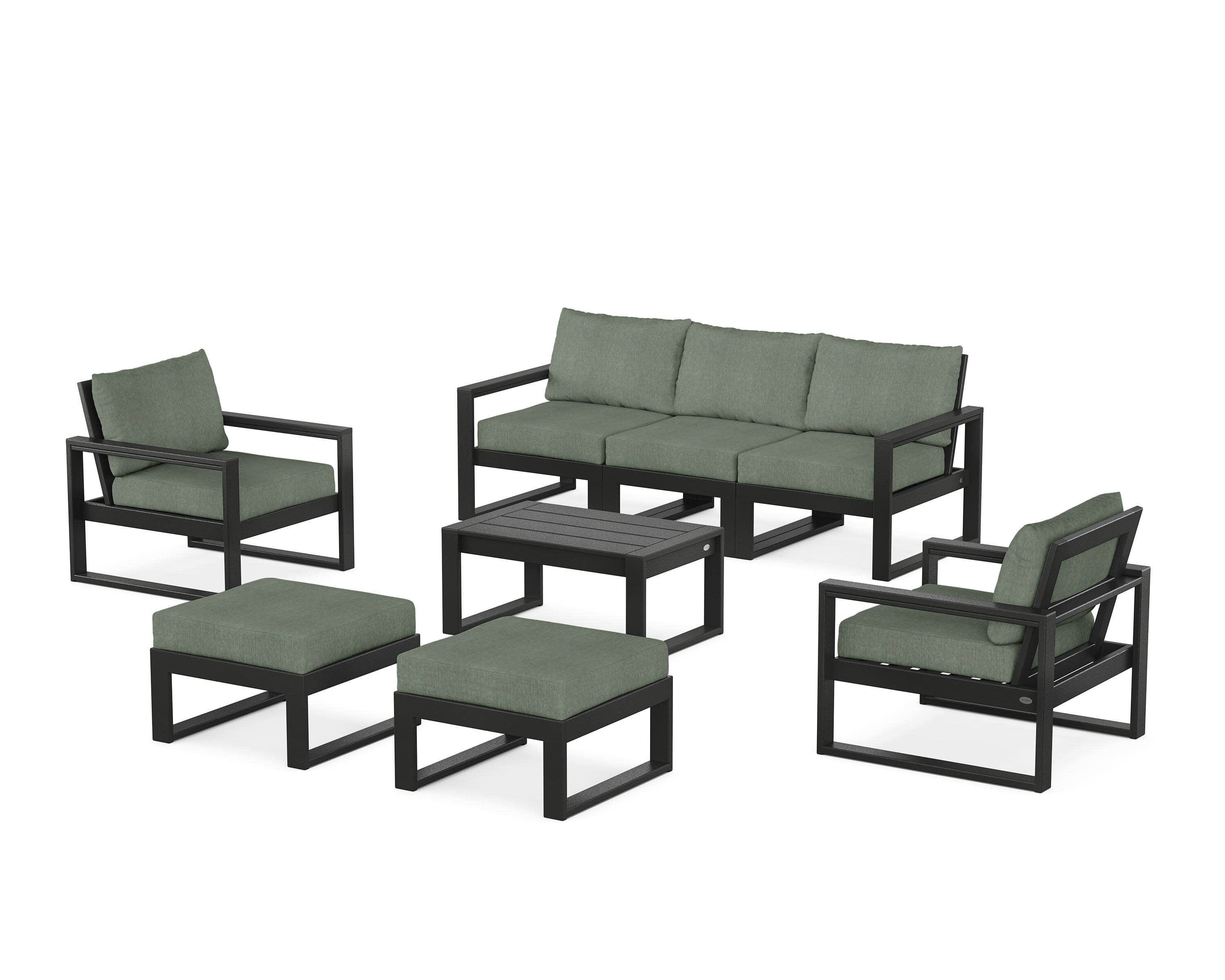 EDGE Sectional 8-Piece Lounge Sofa Set in Black / Cast Sage