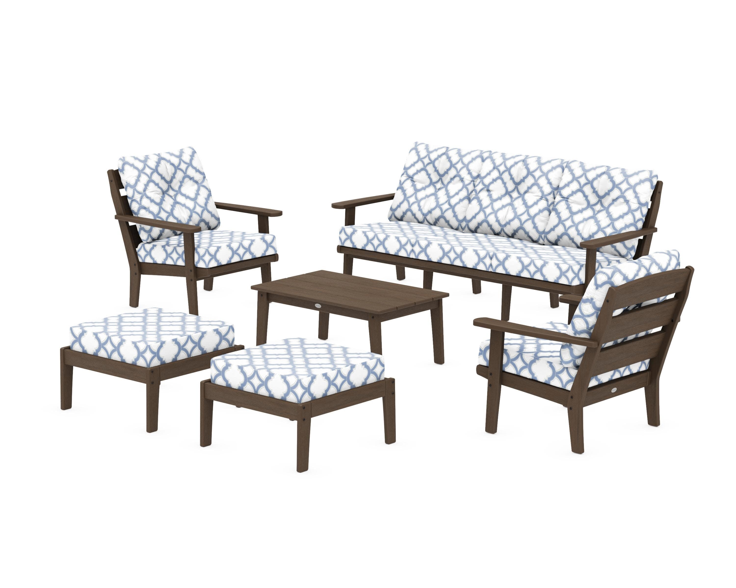 Lakeside 6-Piece Lounge Sofa Set in Kona / Trellis Sky Blue