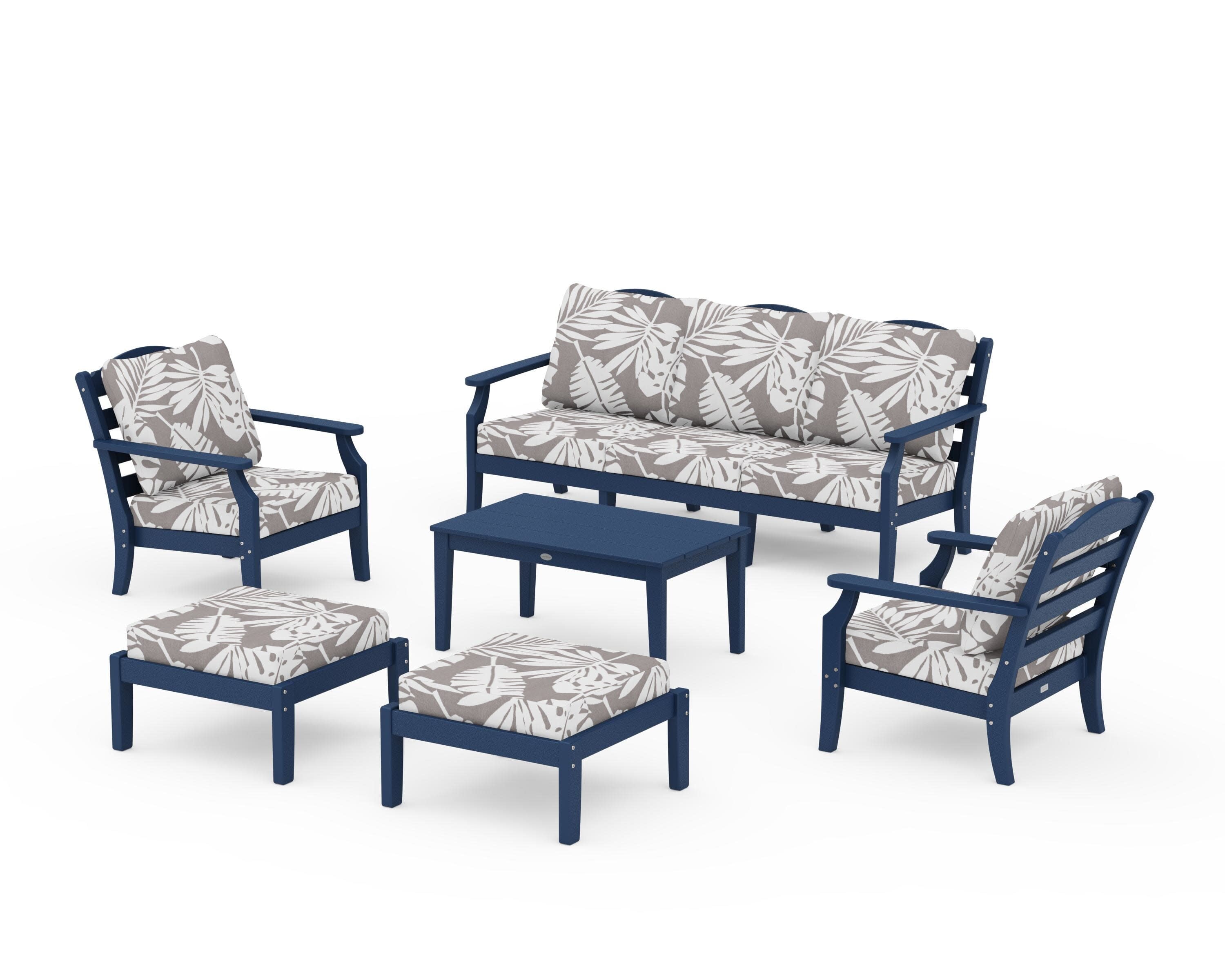 Savannah 6-Piece Lounge Sofa Set in Navy / Leaf Grey Mist