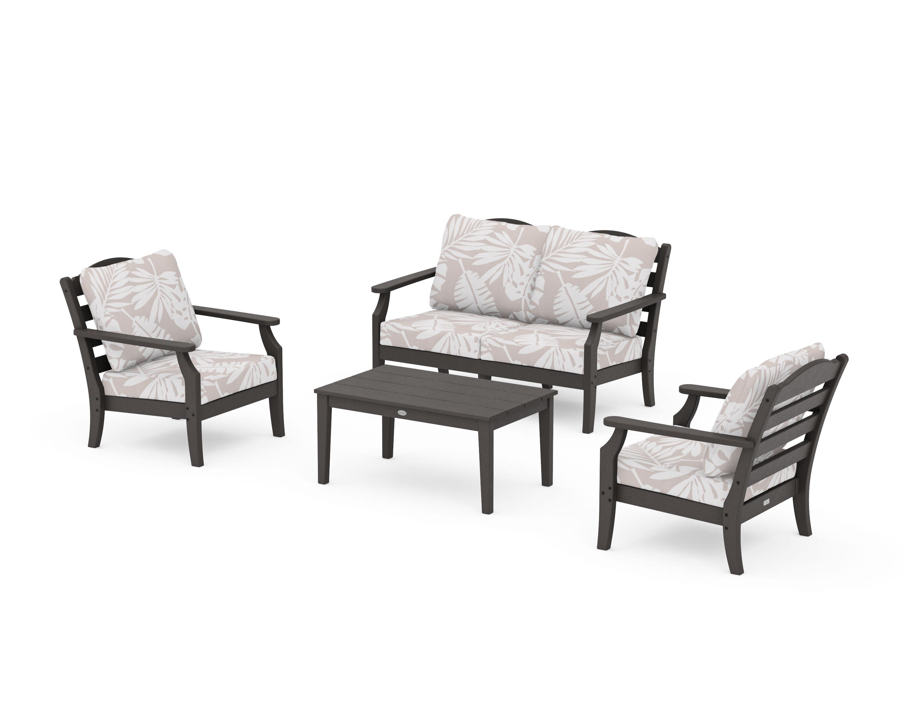 Savannah 4-Piece Deep Seating Set with Loveseat in Vintage Coffee / Leaf Dune Burlap
