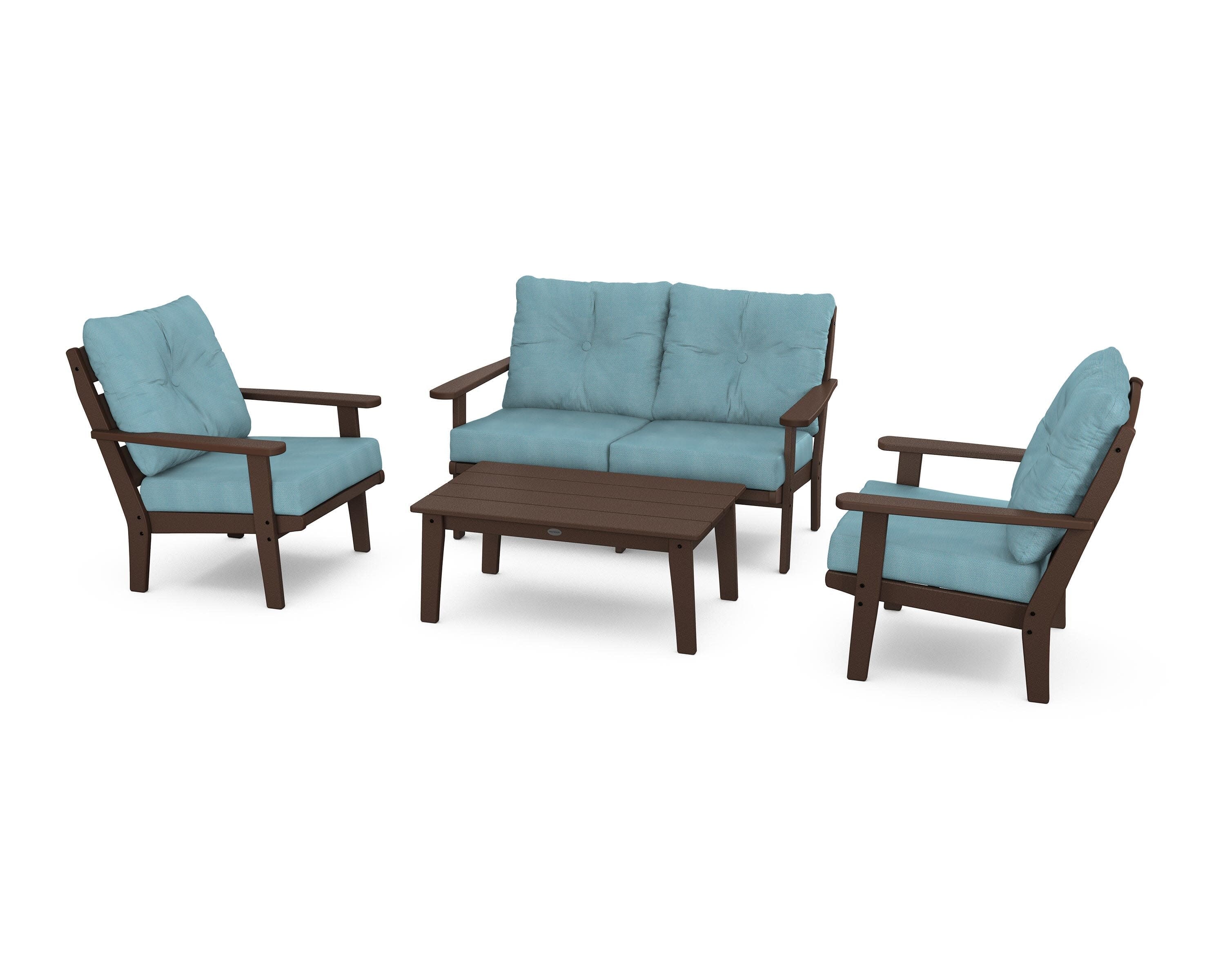 Lakeside 4-Piece Deep Seating Set in Mahogany / Lattice Sky Blue