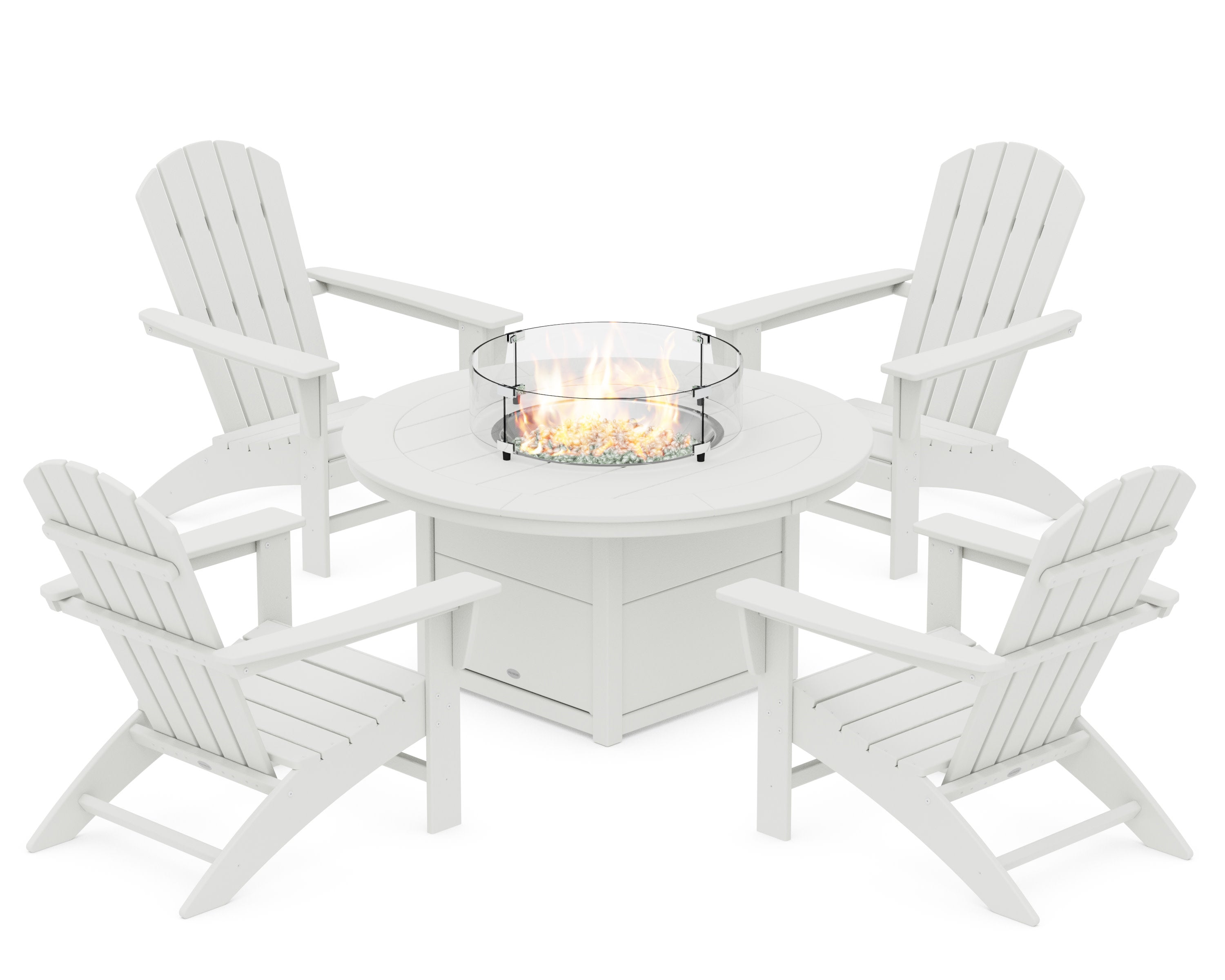 Nautical 5-Piece Adirondack Chair Conversation Set with Fire Pit Table in Vintage White