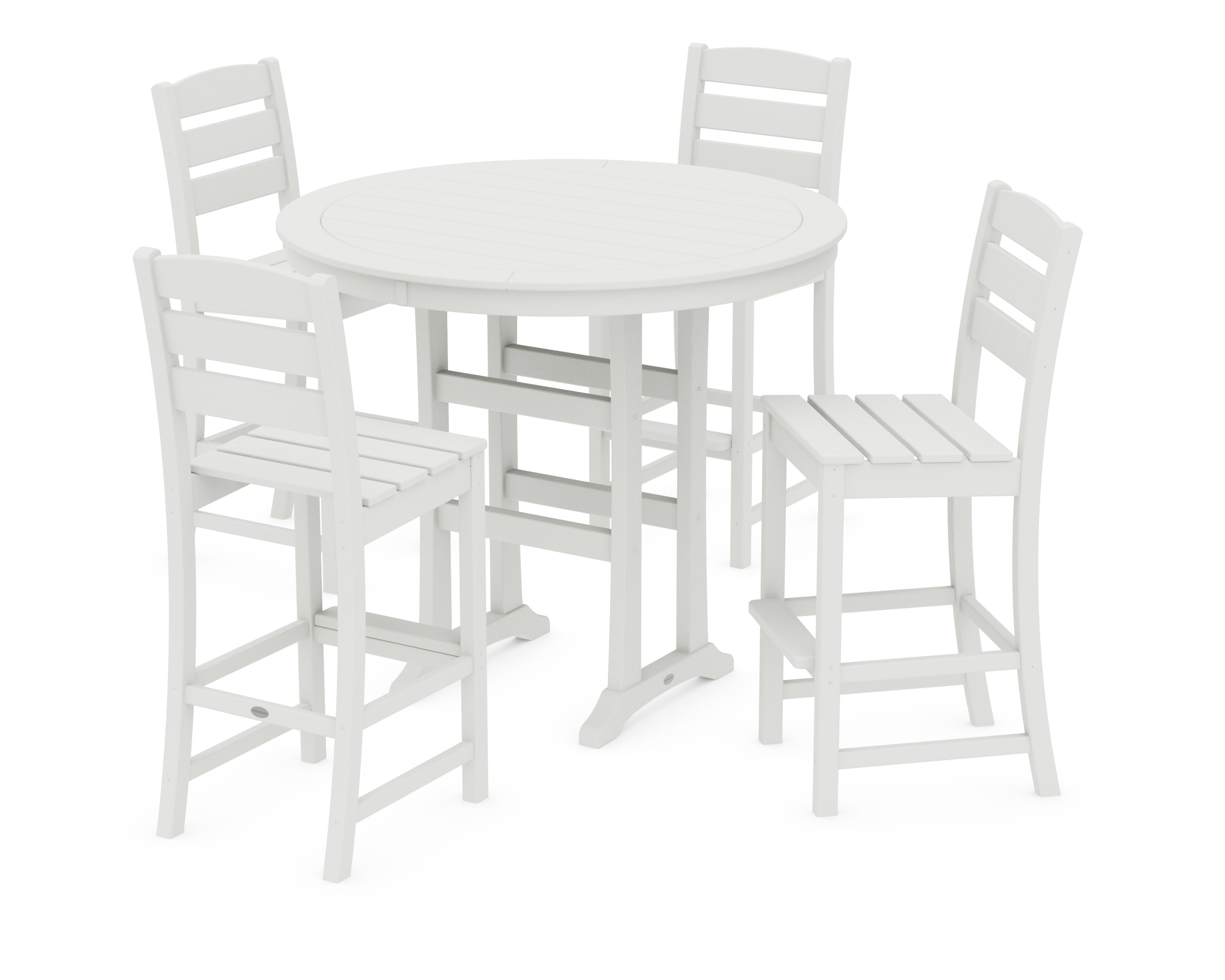Lakeside 5-Piece Round Farmhouse Side Chair Bar Set in Vintage White