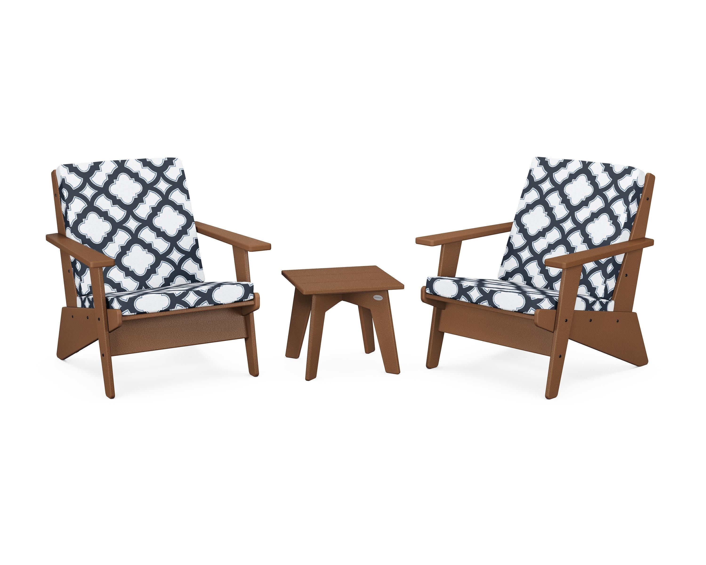 Riviera Modern Lounge 3-Piece Set in Teak / Trellis Marine Indigo