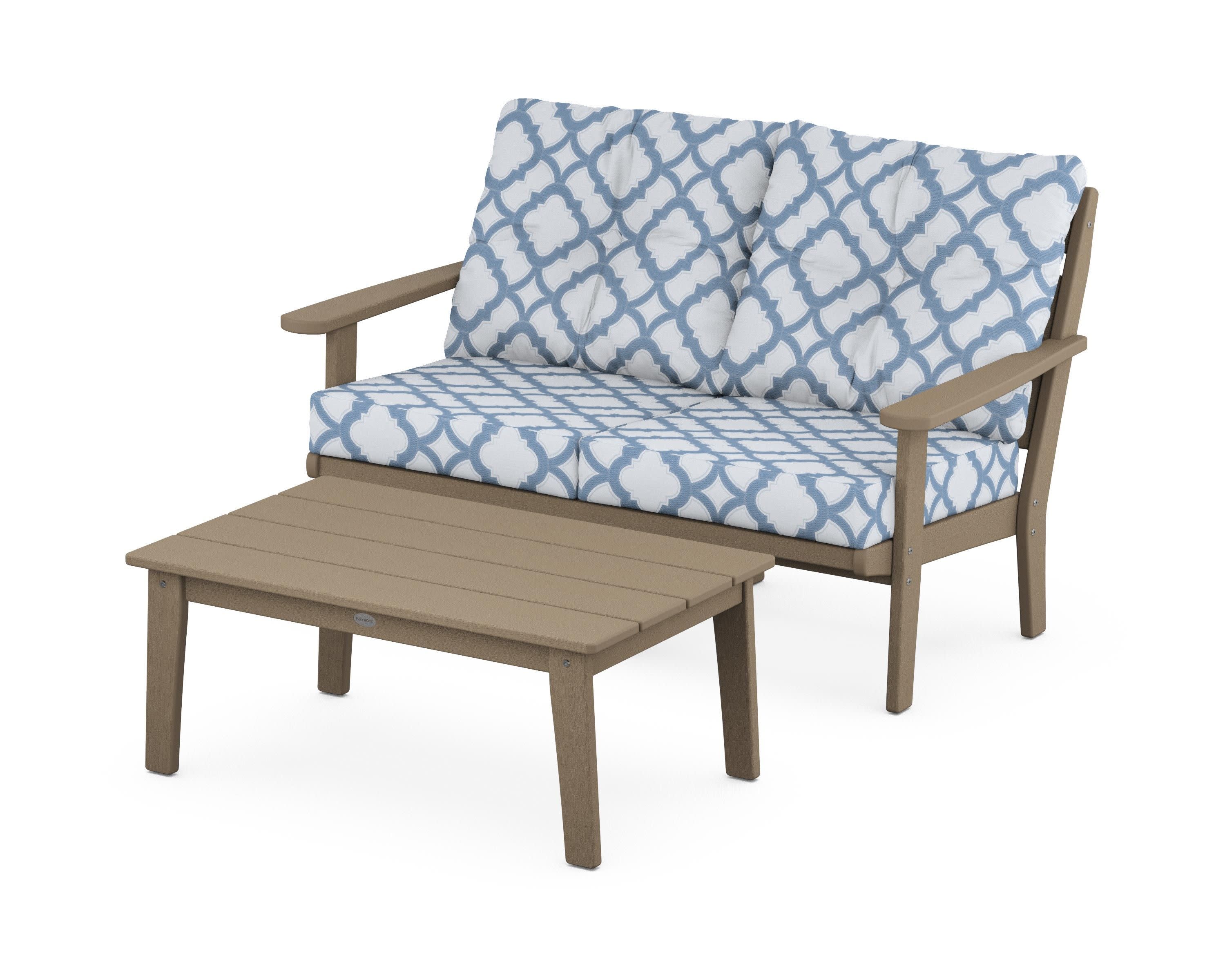 Lakeside 2-Piece Lounge Loveseat Set in Vintage Sahara / Trellis Sky Blue