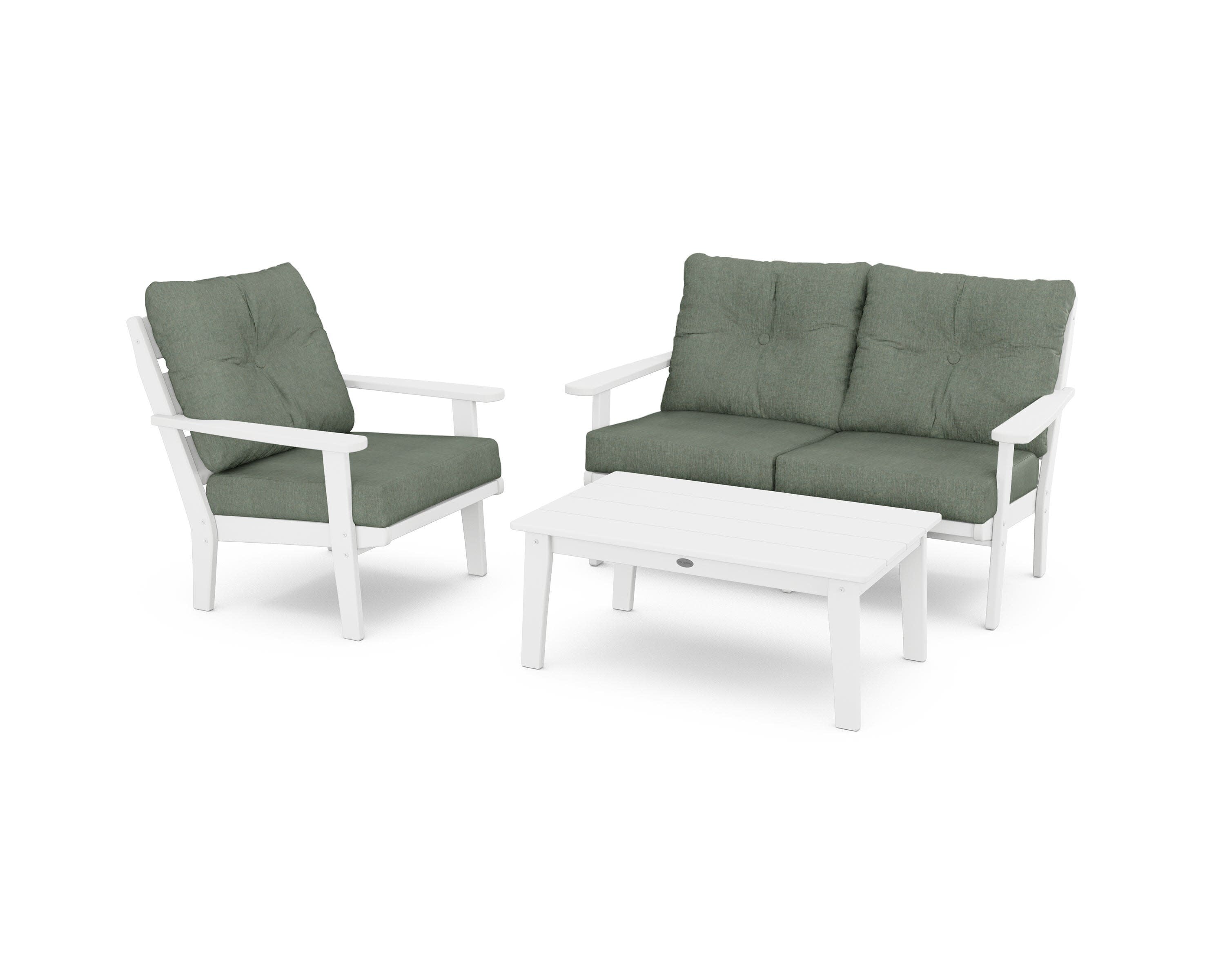Lakeside 3-Piece Deep Seating Set in White / Cast Sage