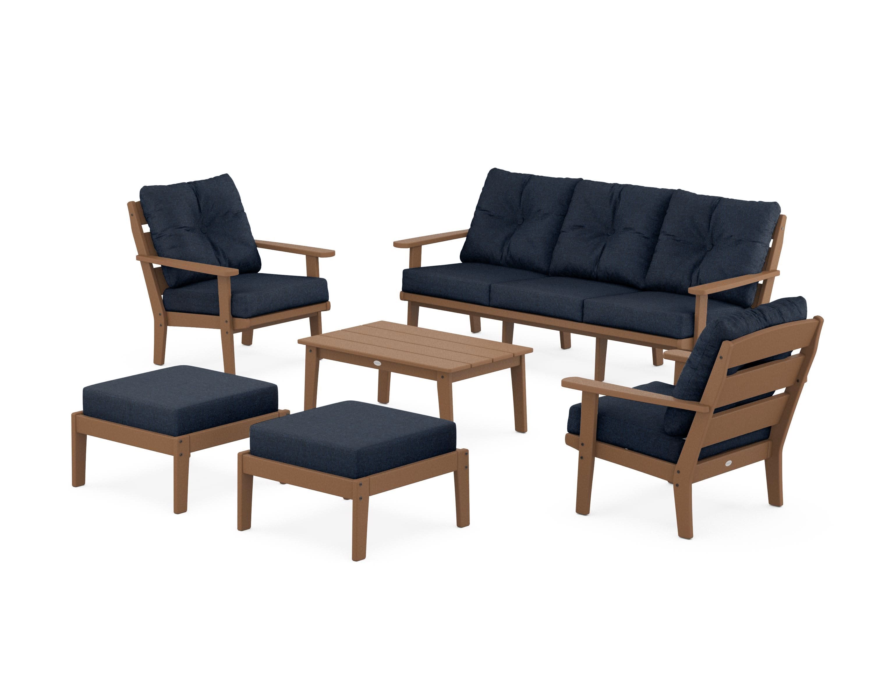 Lakeside 6-Piece Lounge Sofa Set in Teak / Marine Indigo