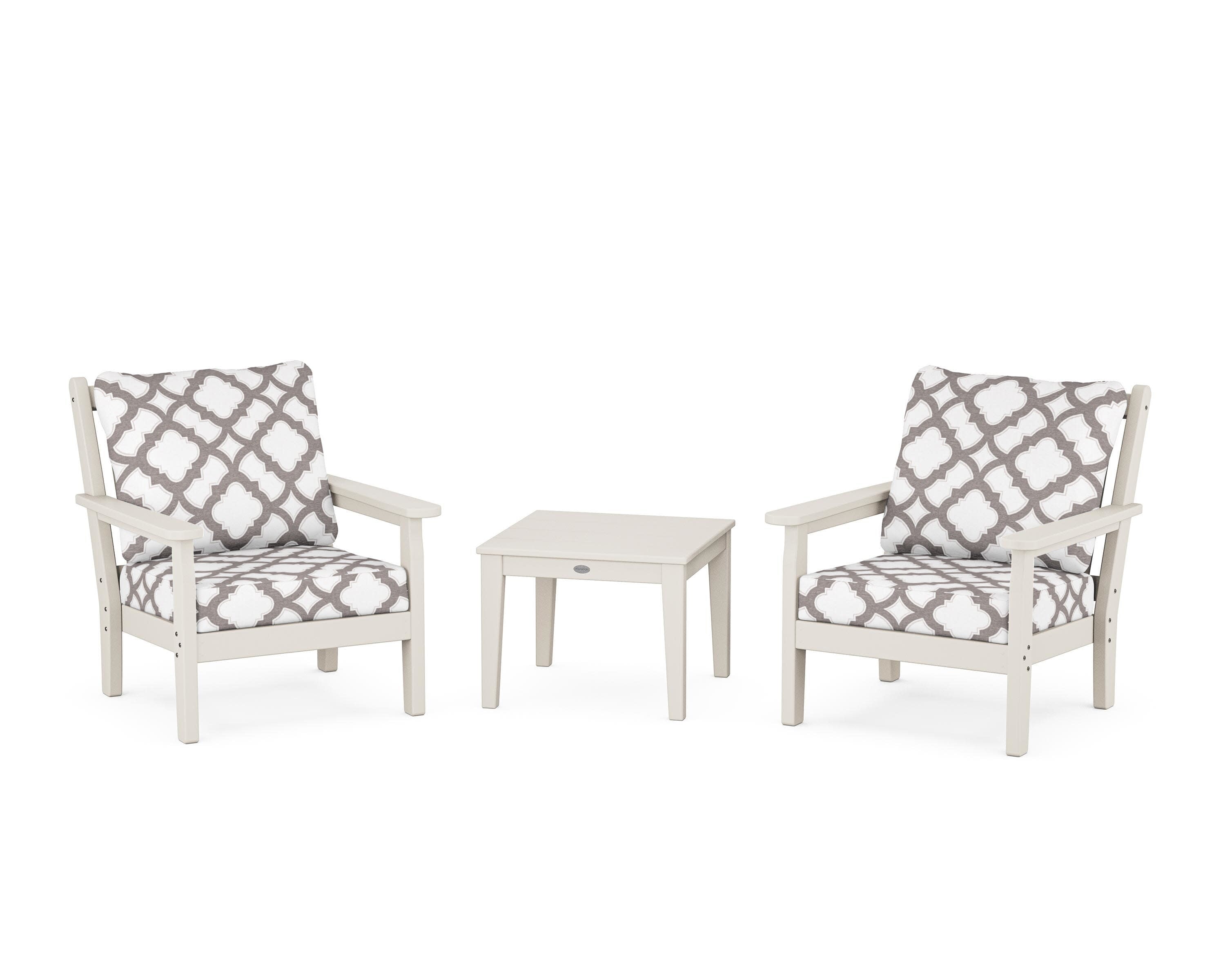 Chippendale 3-Piece Deep Seating Set in Sand / Trellis Grey Mist