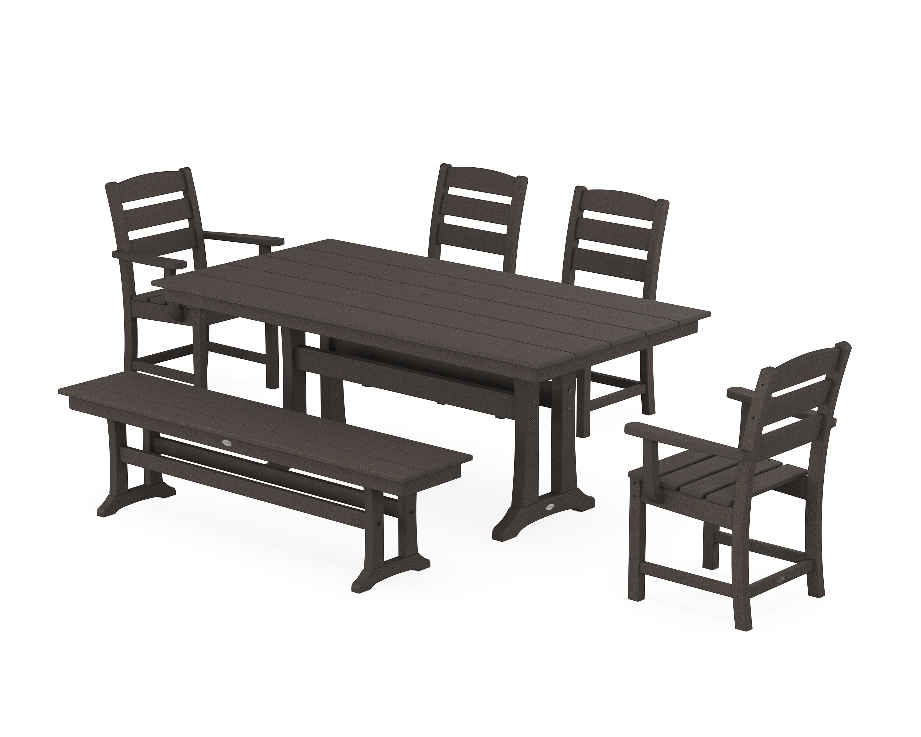 Lakeside 6-Piece Farmhouse Dining Set With Trestle Legs in Vintage Coffee