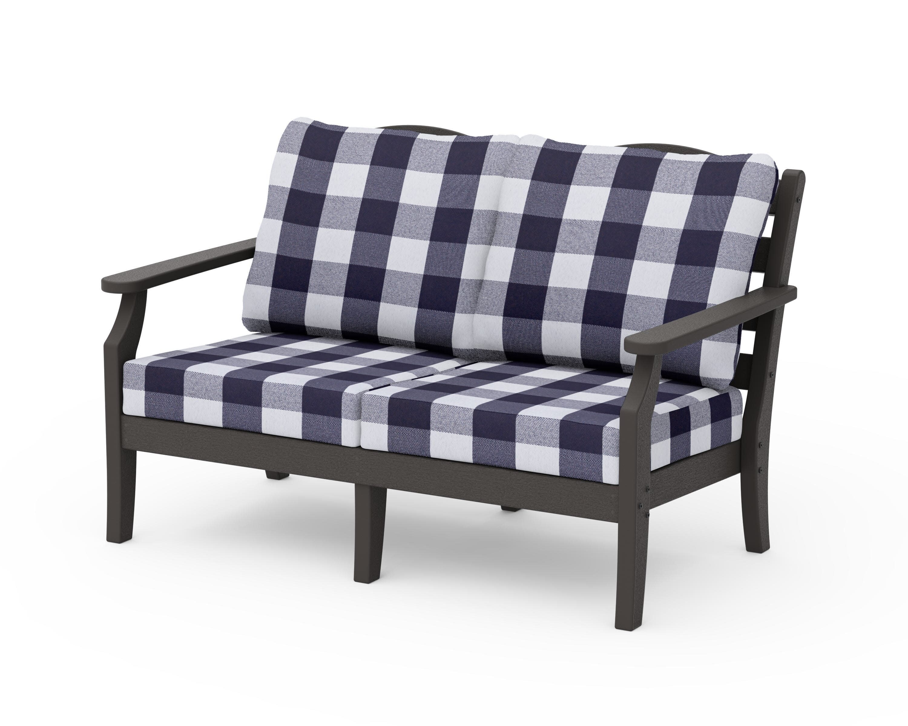 Savannah Deep Seating Loveseat in Vintage Coffee / Buffalo Plaid Navy