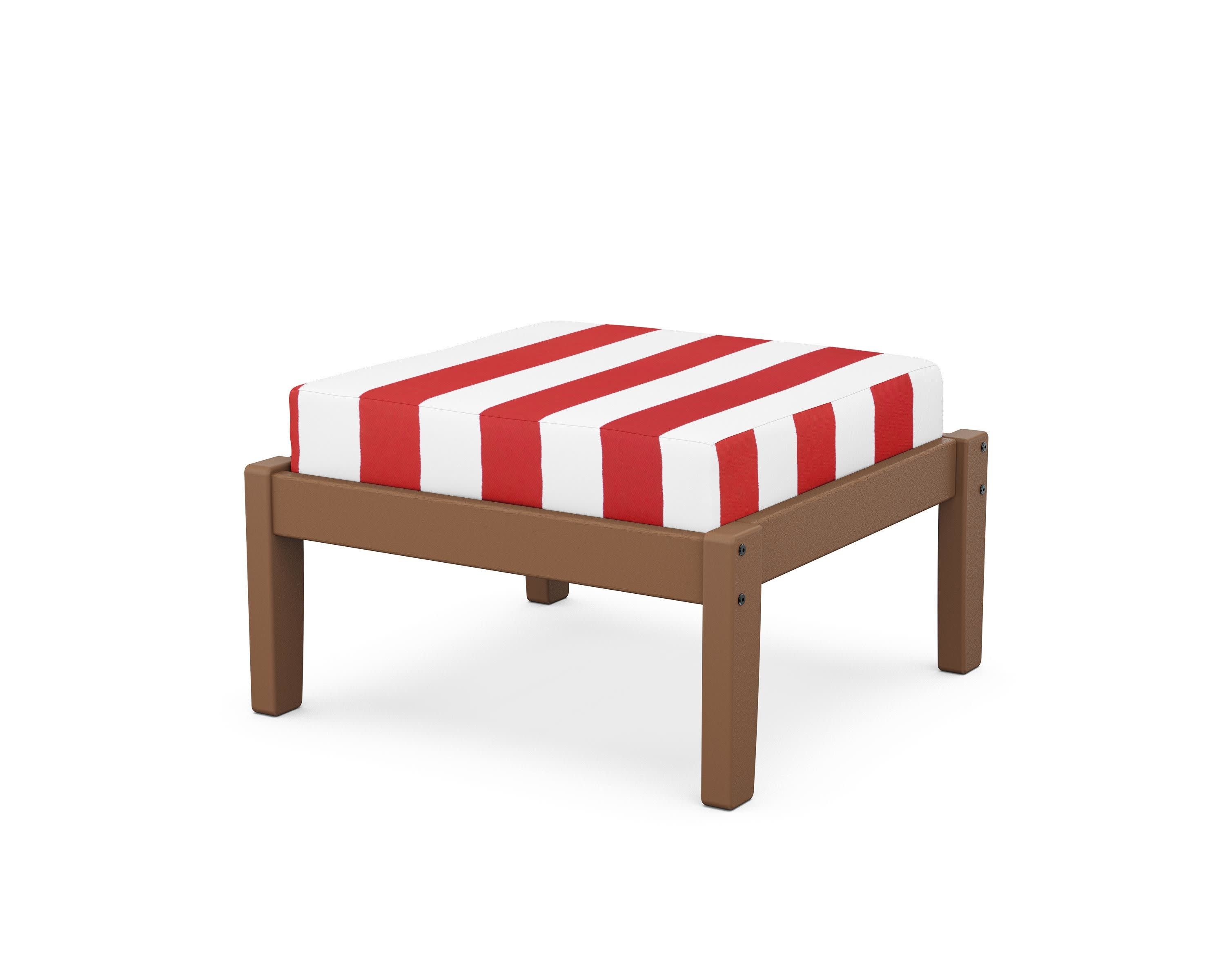 Deep Seating Ottoman in Teak / Cabana Stripe Crimson