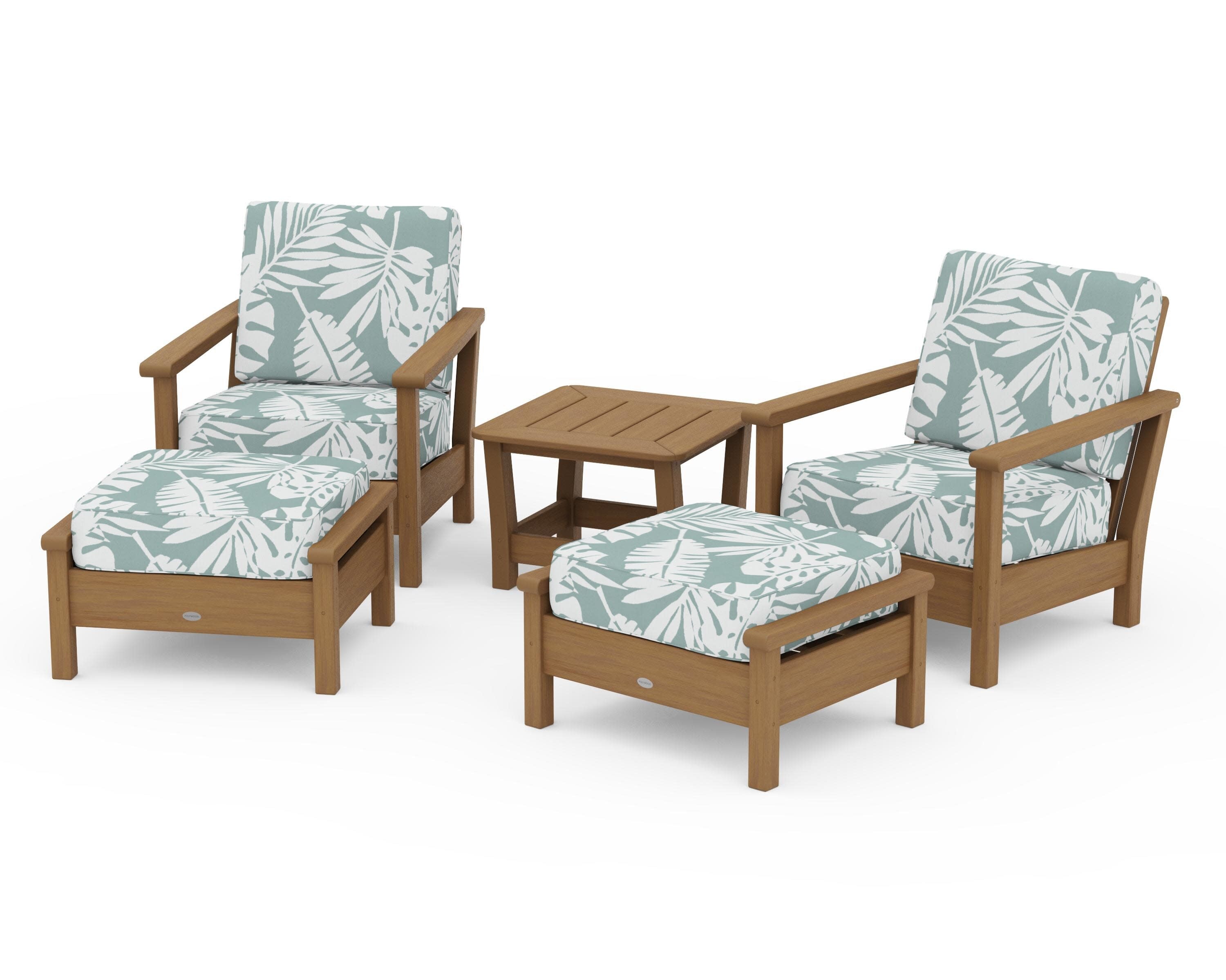 Harbour 5-Piece Deep Seating Chair Set in Natural / Leaf Glacier Spa
