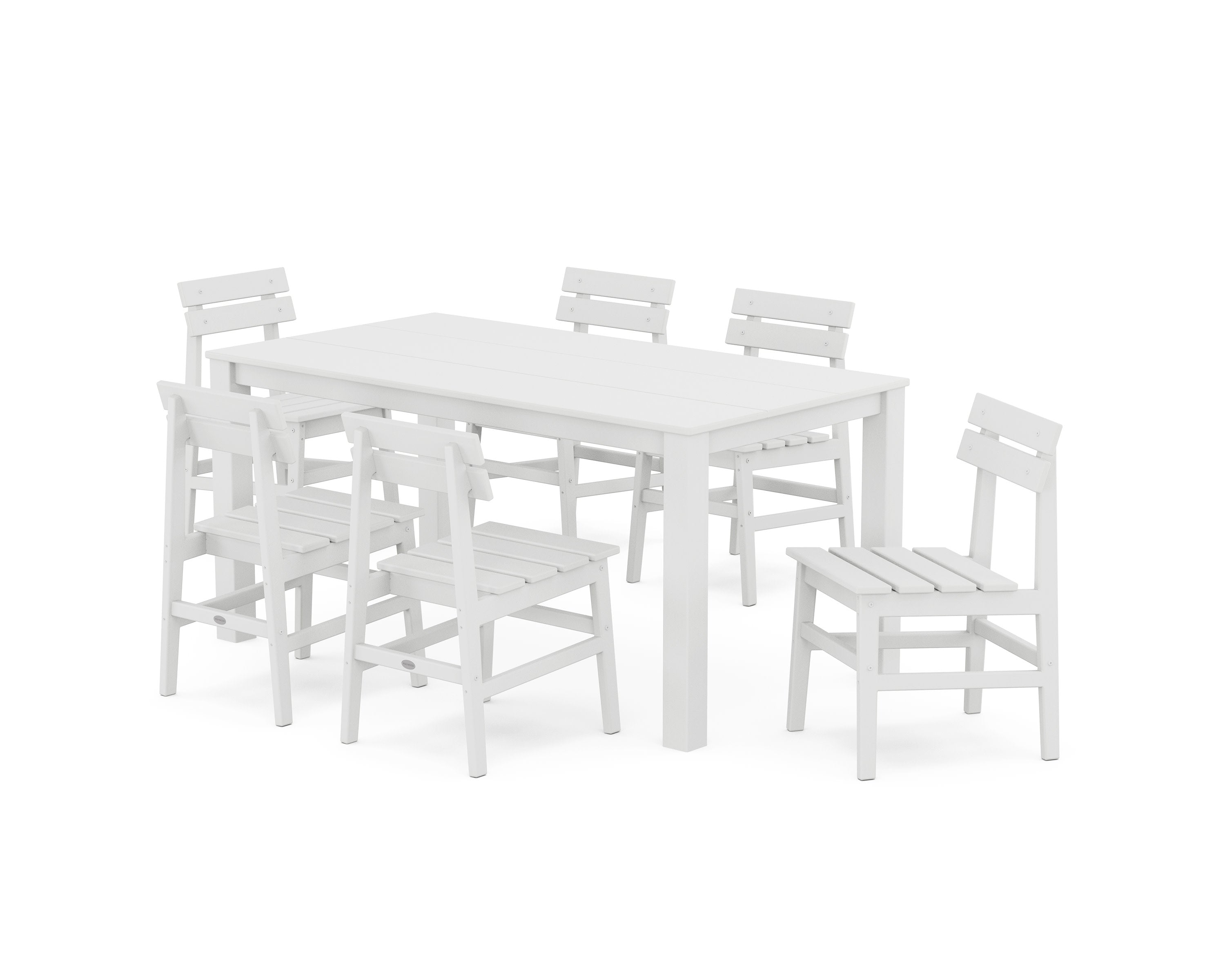 Modern Studio Plaza Chair 7-Piece Parsons Table Dining Set in White