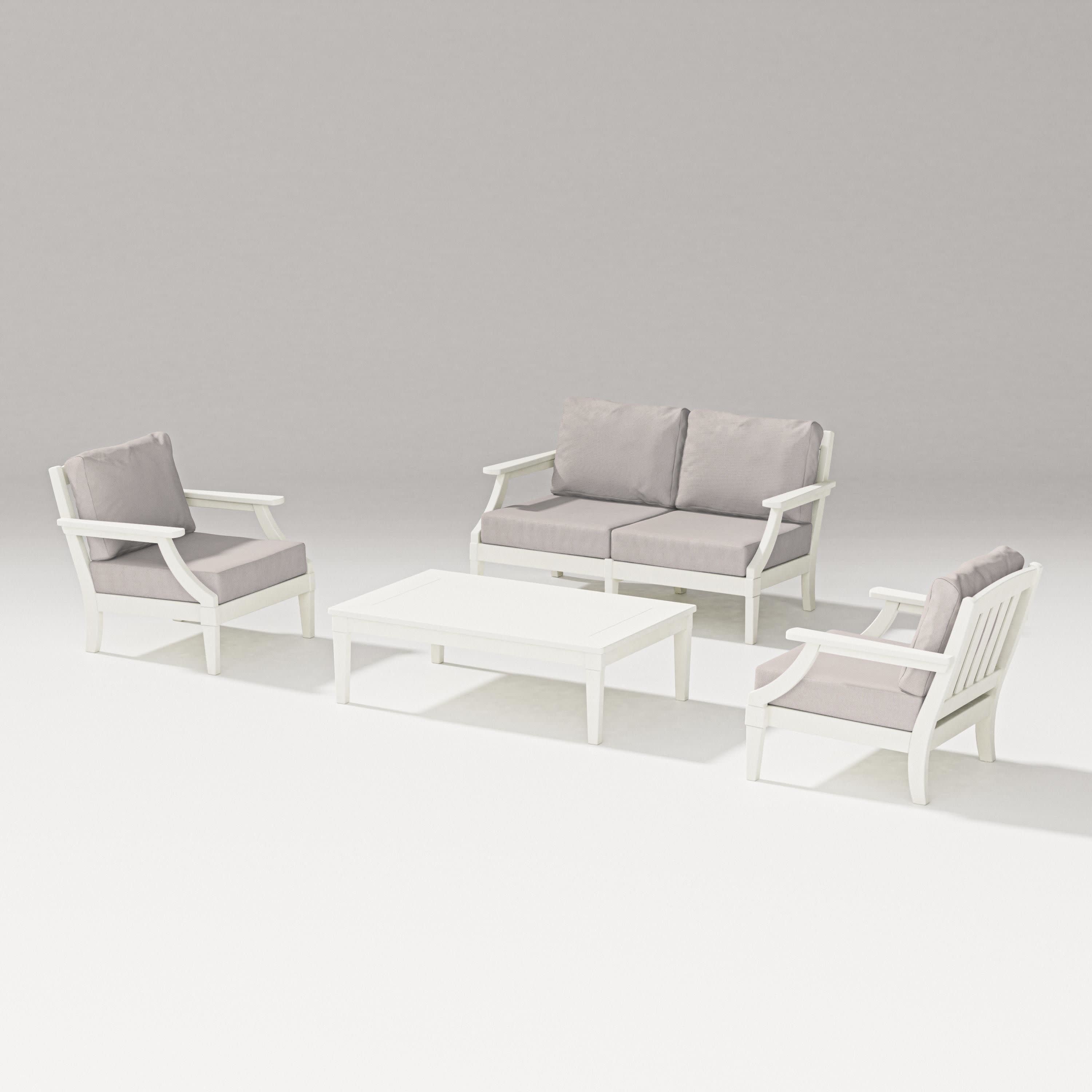 Estate Lounge 4-Piece Loveseat Set in Vintage White / Dune Burlap