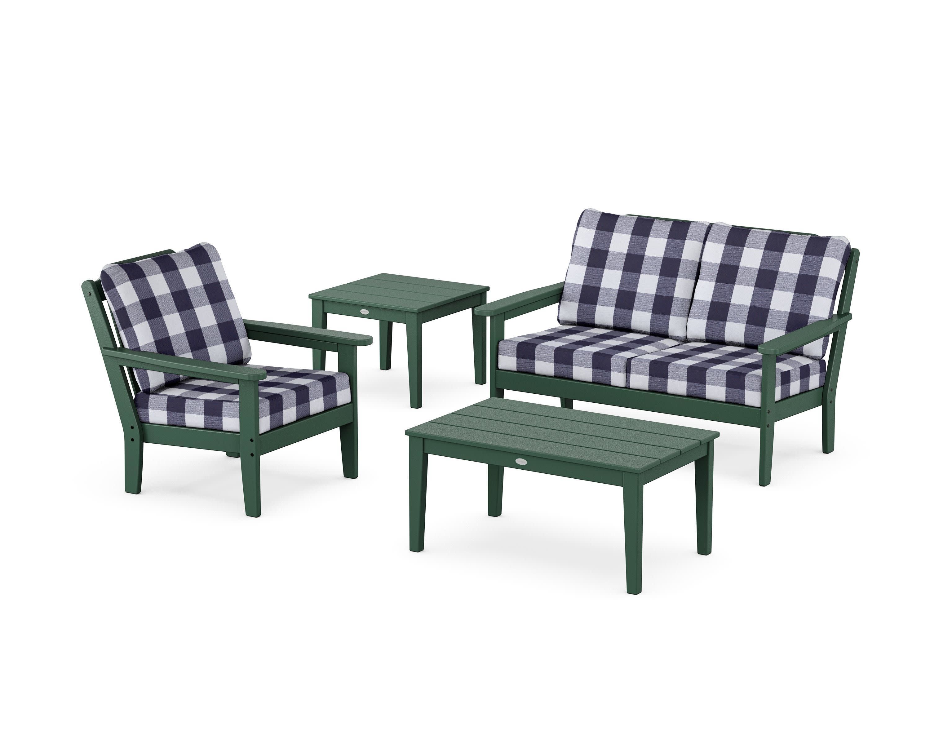 Wovendale 4-Piece Deep Seating Set in Green / Buffalo Plaid Navy