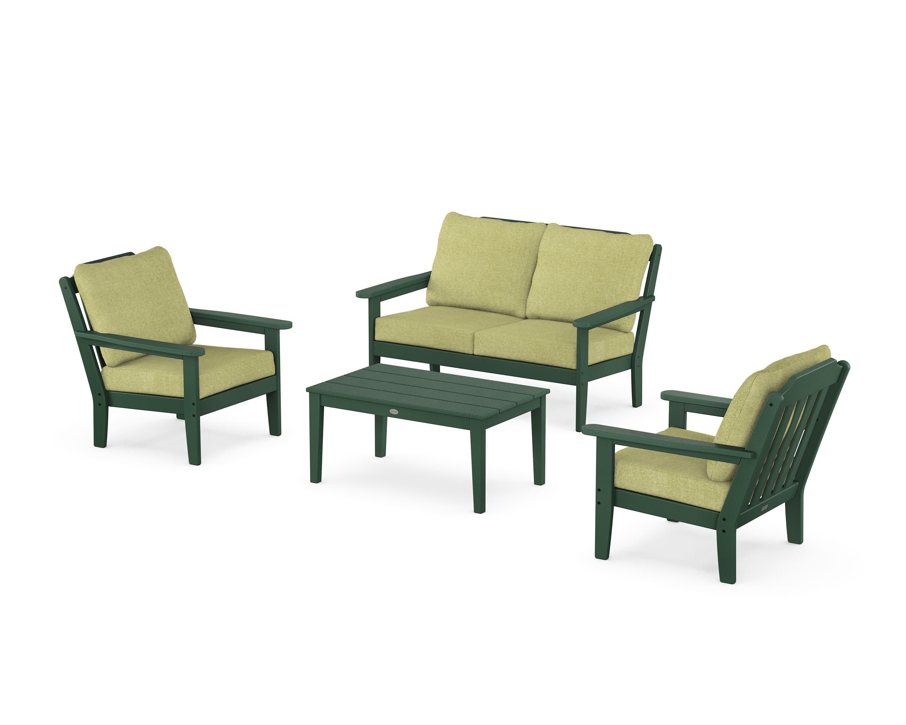 Cottage 4-Piece Deep Seating Set with Loveseat in Green / Chartreuse Boucle