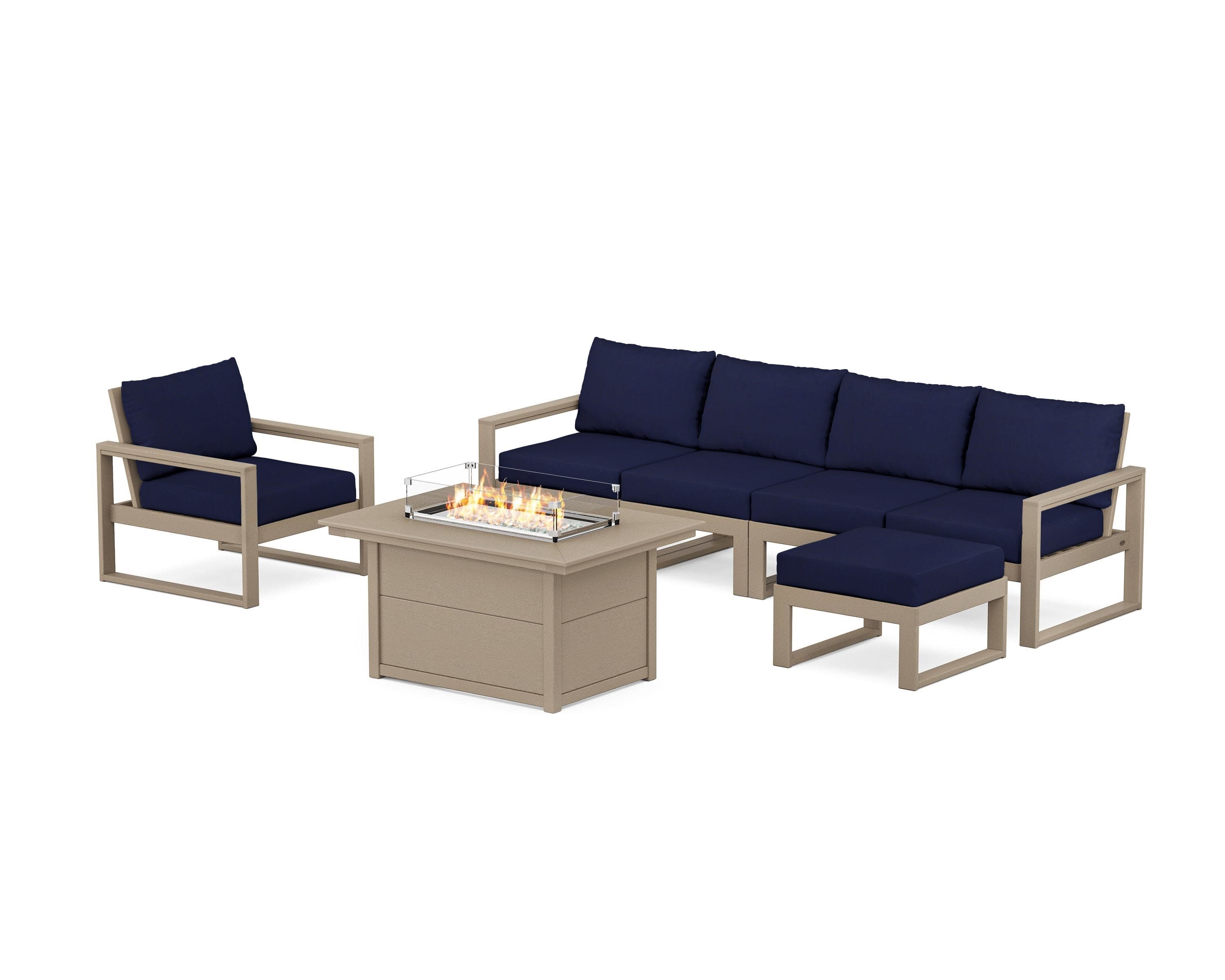 EDGE Sectional Lounge and Fire Pit Set in Vintage Sahara / Navy