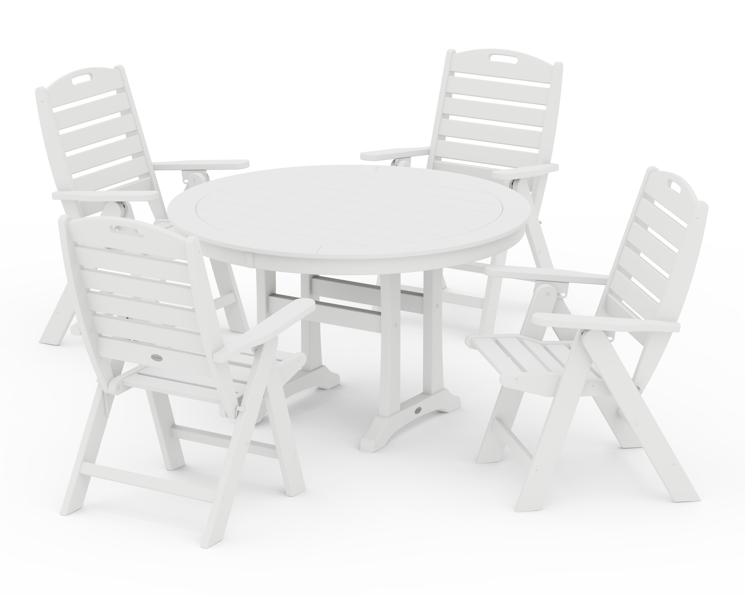 Nautical Highback Chair 5-Piece Round Dining Set with Trestle Legs in White