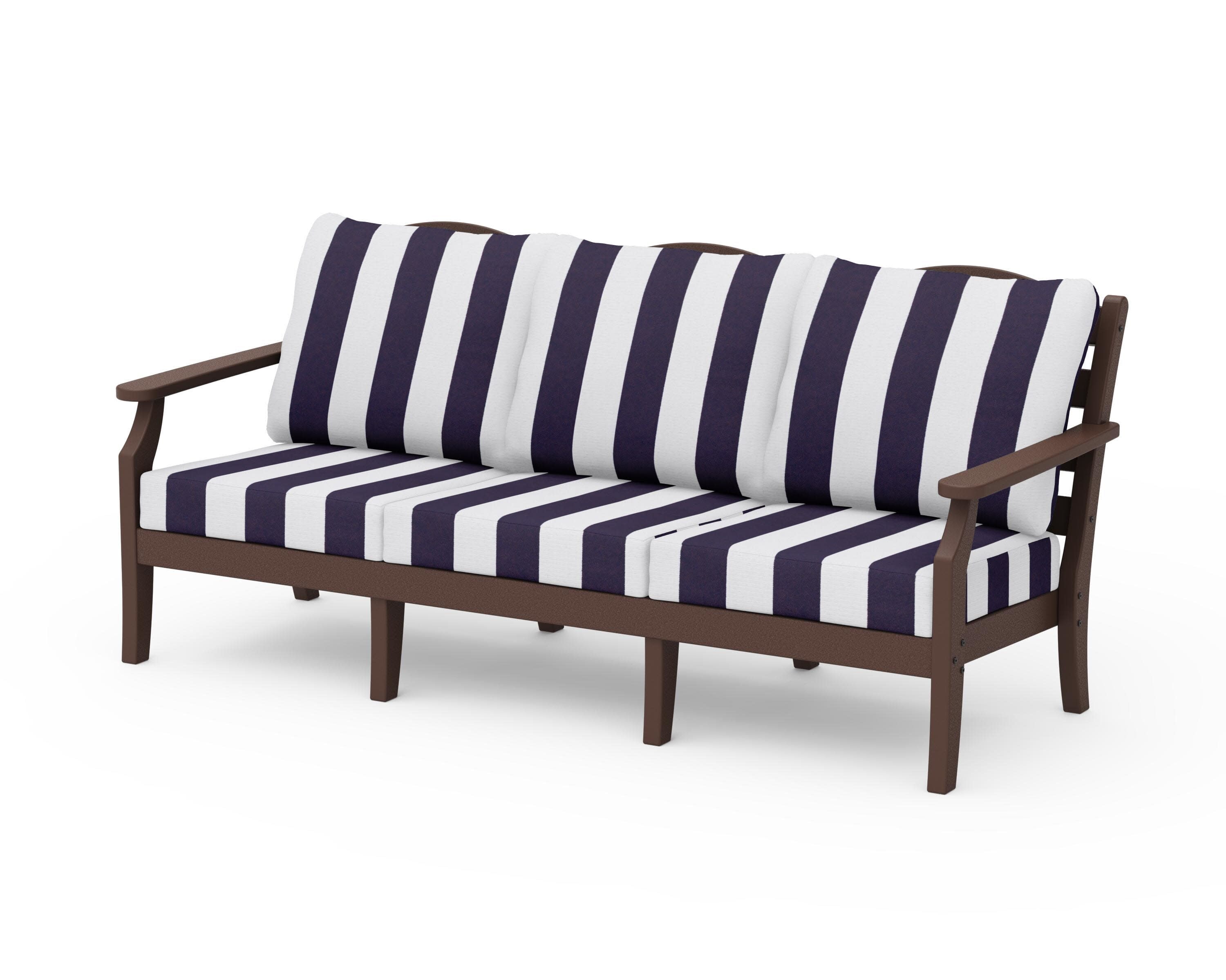 Savannah Deep Seating Sofa in Mahogany / Cabana Stripe Navy