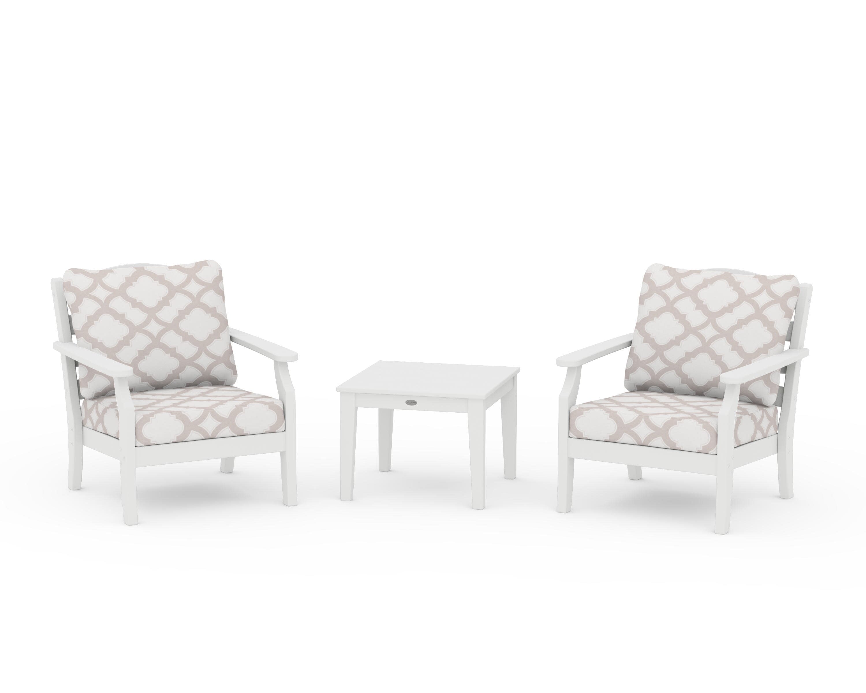 Savannah 3-Piece Deep Seating Set in White / Trellis Dune Burlap